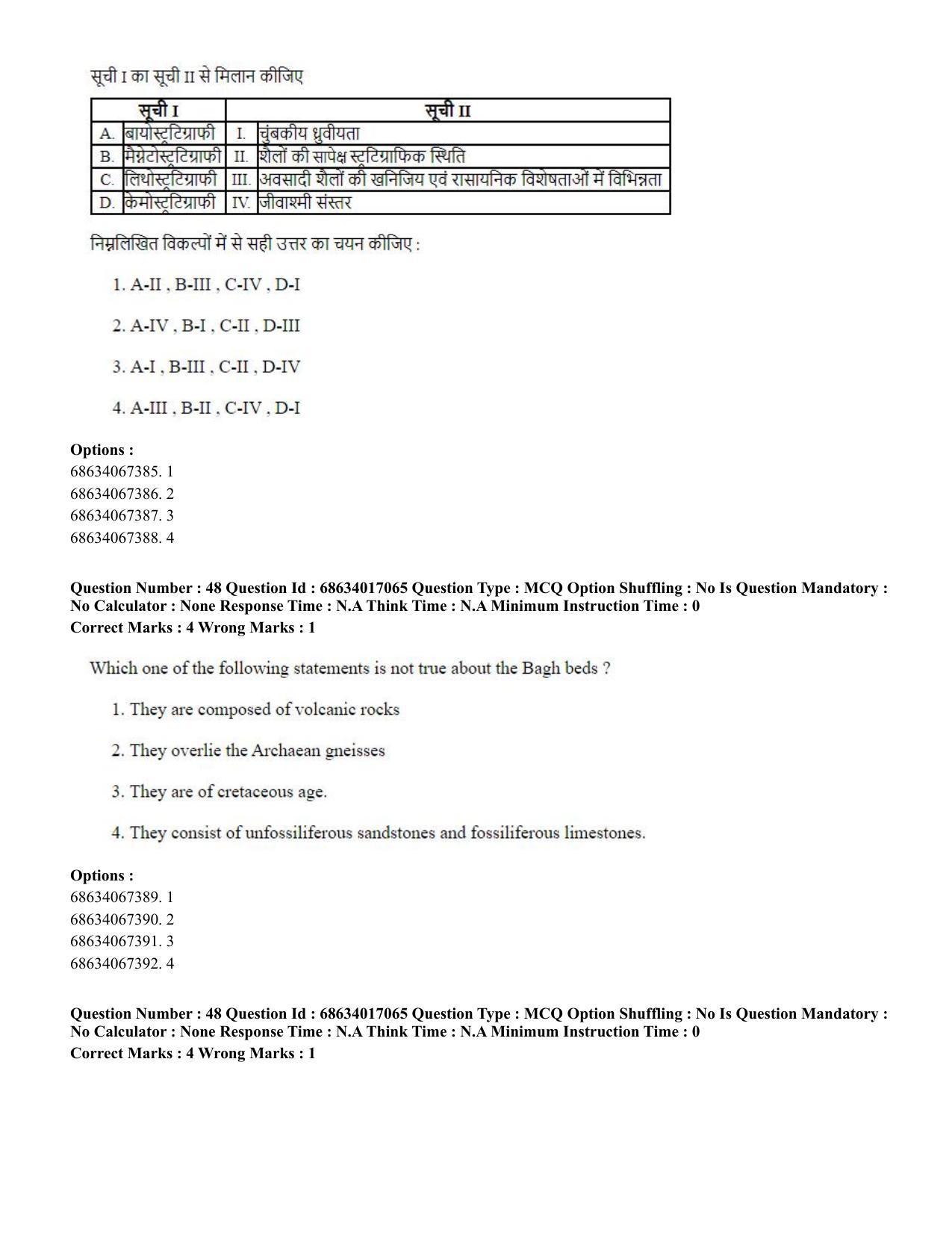 CUET PG 2023: SCQP14 – Geology , Earth Sciences(HINDI) - Shift 1 (13-06-2023) Question Paper  - Page 47