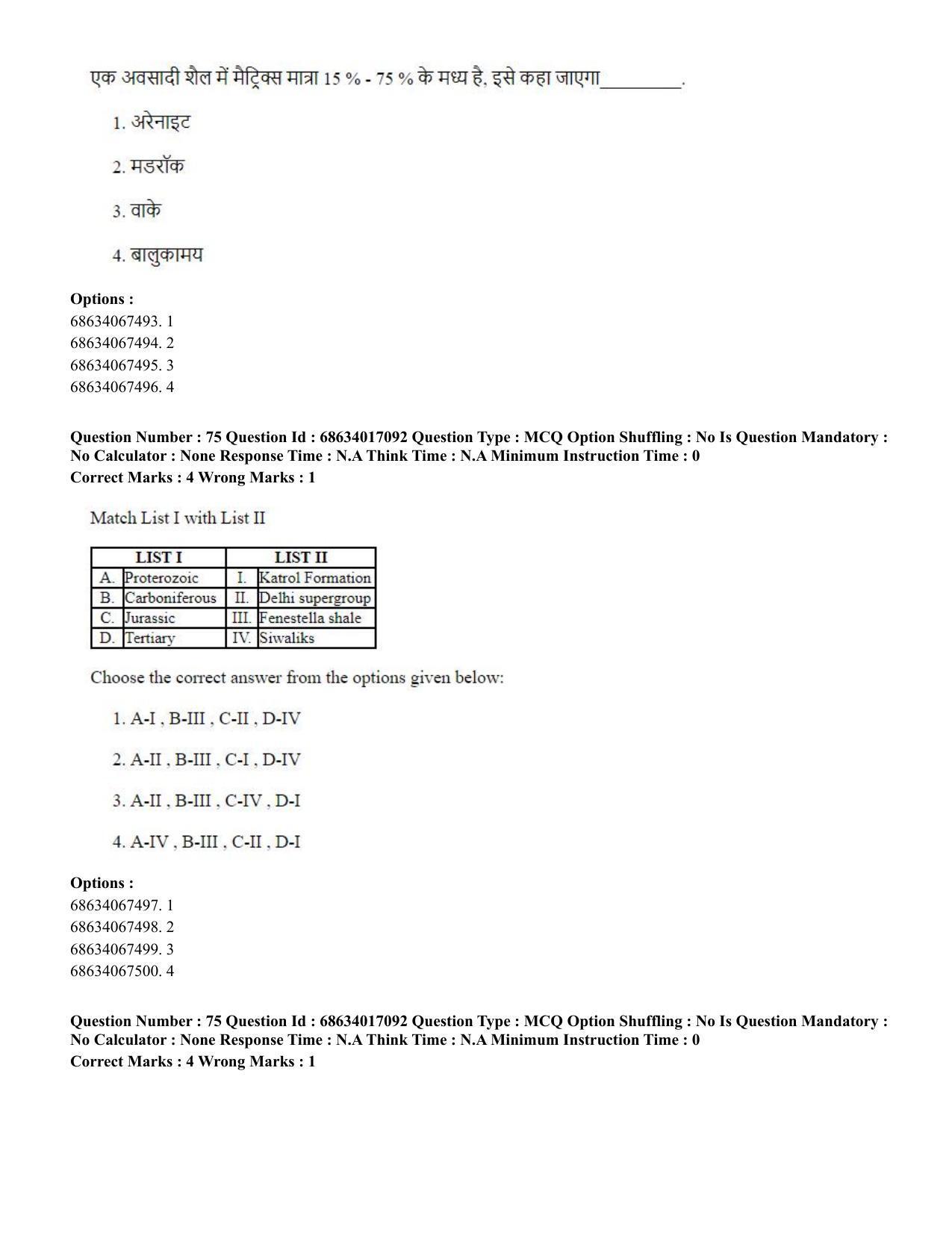 CUET PG 2023: SCQP14 – Geology , Earth Sciences(HINDI) - Shift 1 (13-06-2023) Question Paper  - Page 73