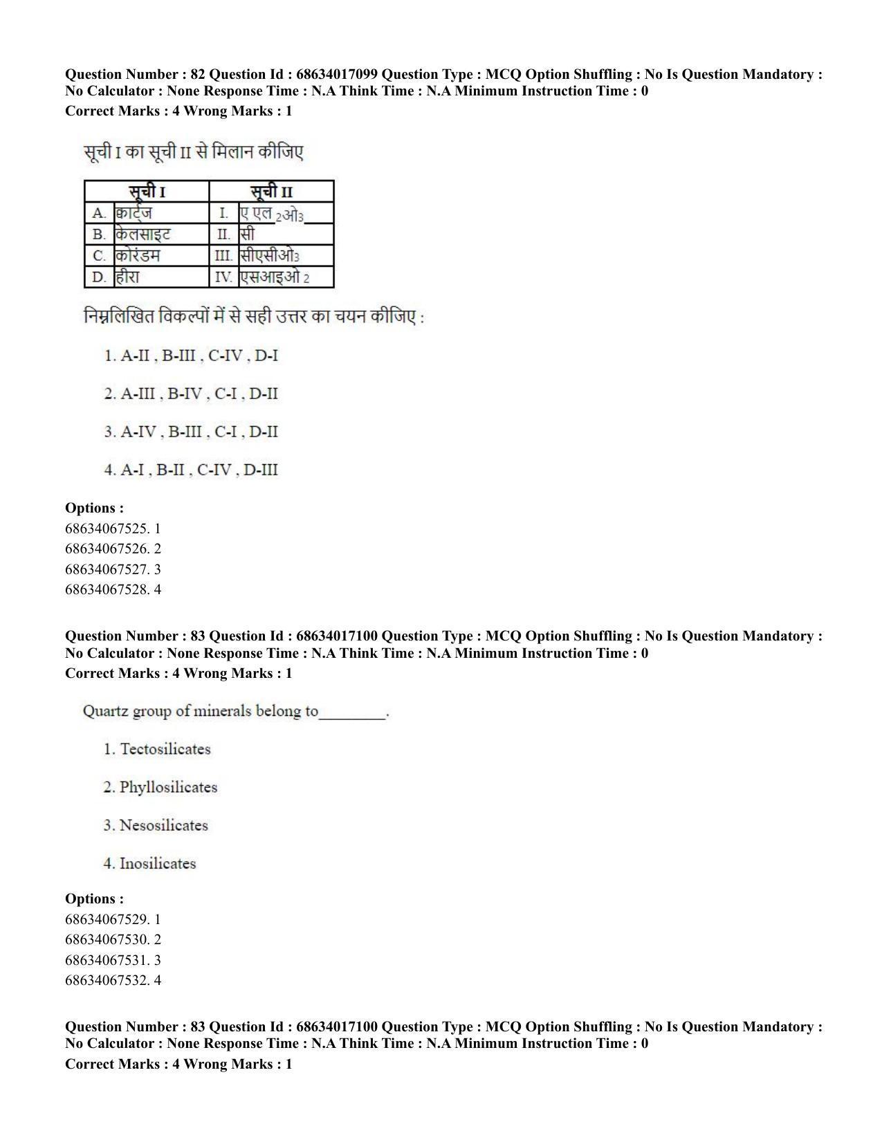 CUET PG 2023: SCQP14 – Geology , Earth Sciences(HINDI) - Shift 1 (13-06-2023) Question Paper  - Page 80