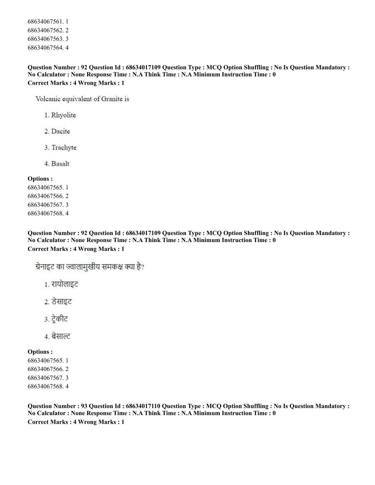 CUET PG 2023: SCQP14 – Geology , Earth Sciences(HINDI) - Shift 1 (13-06-2023) Question Paper  - Page 88