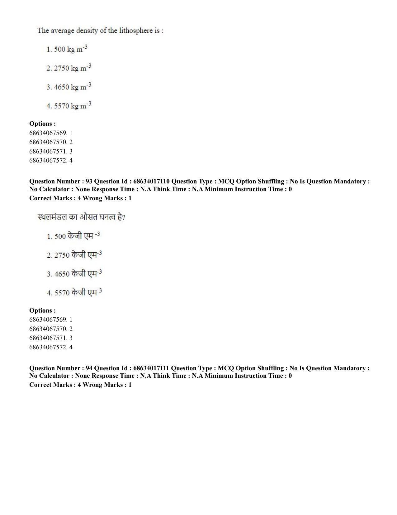 CUET PG 2023: SCQP14 – Geology , Earth Sciences(HINDI) - Shift 1 (13-06-2023) Question Paper  - Page 89