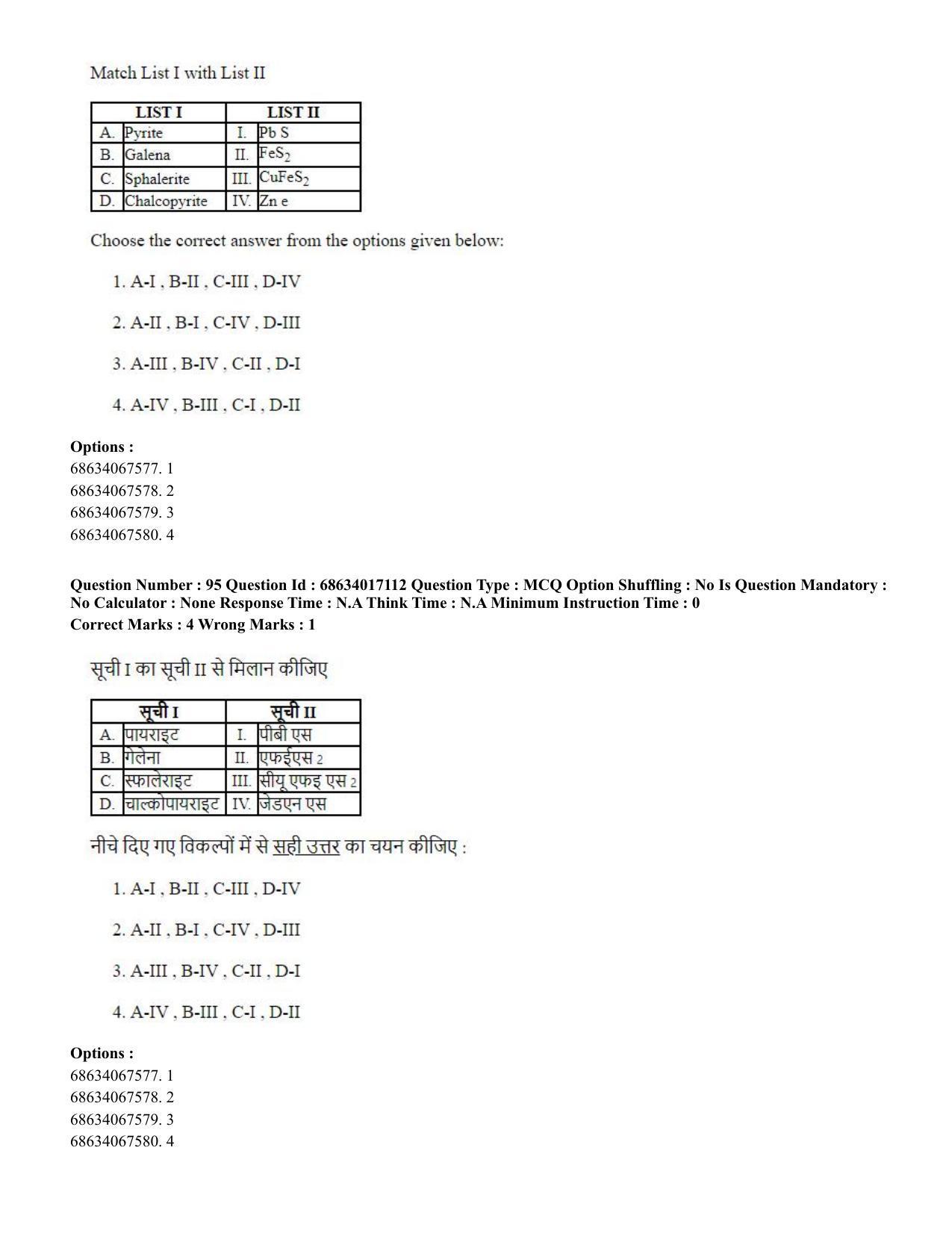 CUET PG 2023: SCQP14 – Geology , Earth Sciences(HINDI) - Shift 1 (13-06-2023) Question Paper  - Page 91