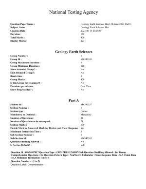 CUET PG 2023: SCQP14 – Geology , Earth Sciences(HINDI) - Shift 1 (13-06-2023) Question Paper 