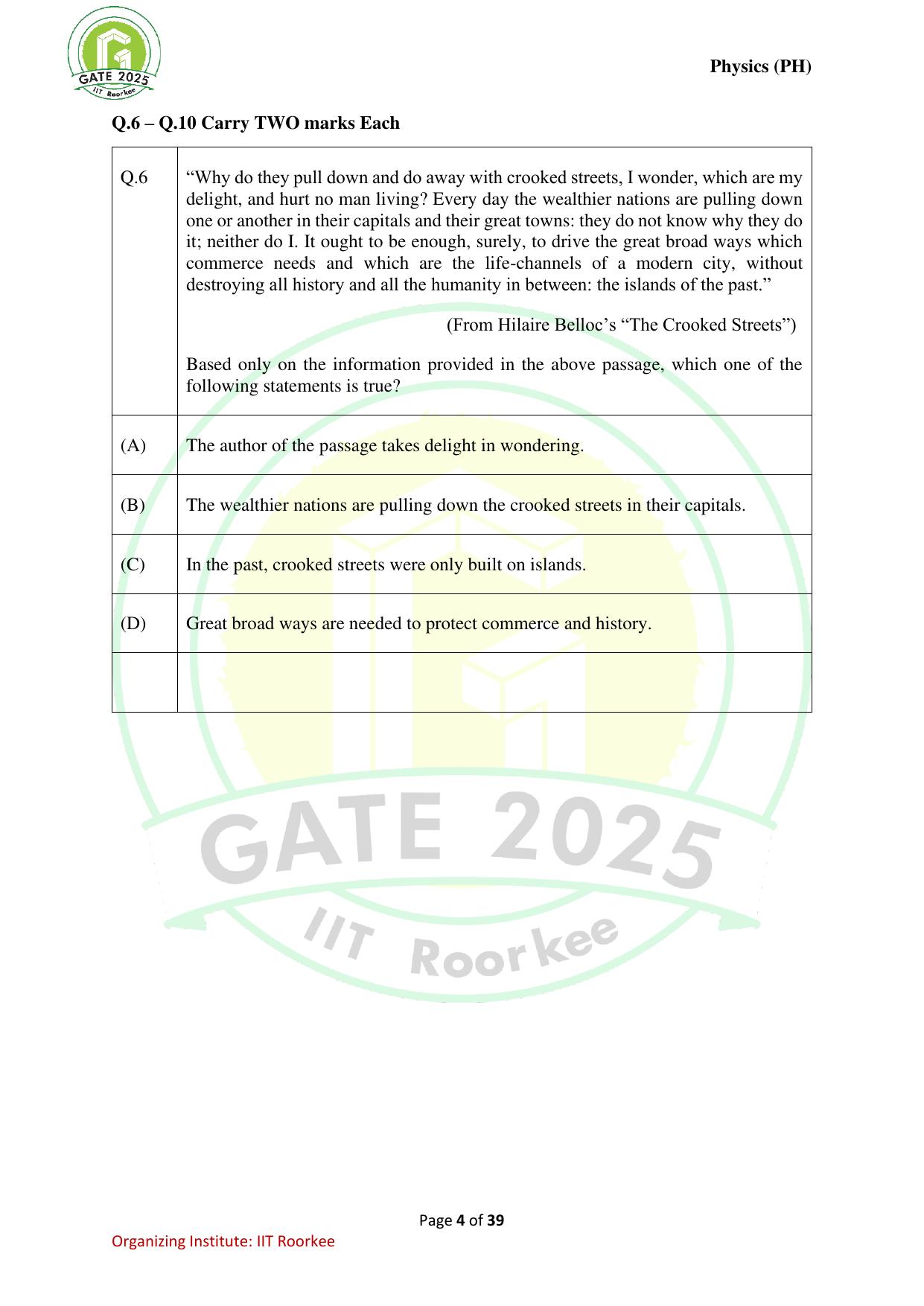 GATE 2025 Physics (PH) Question Paper - Page 4
