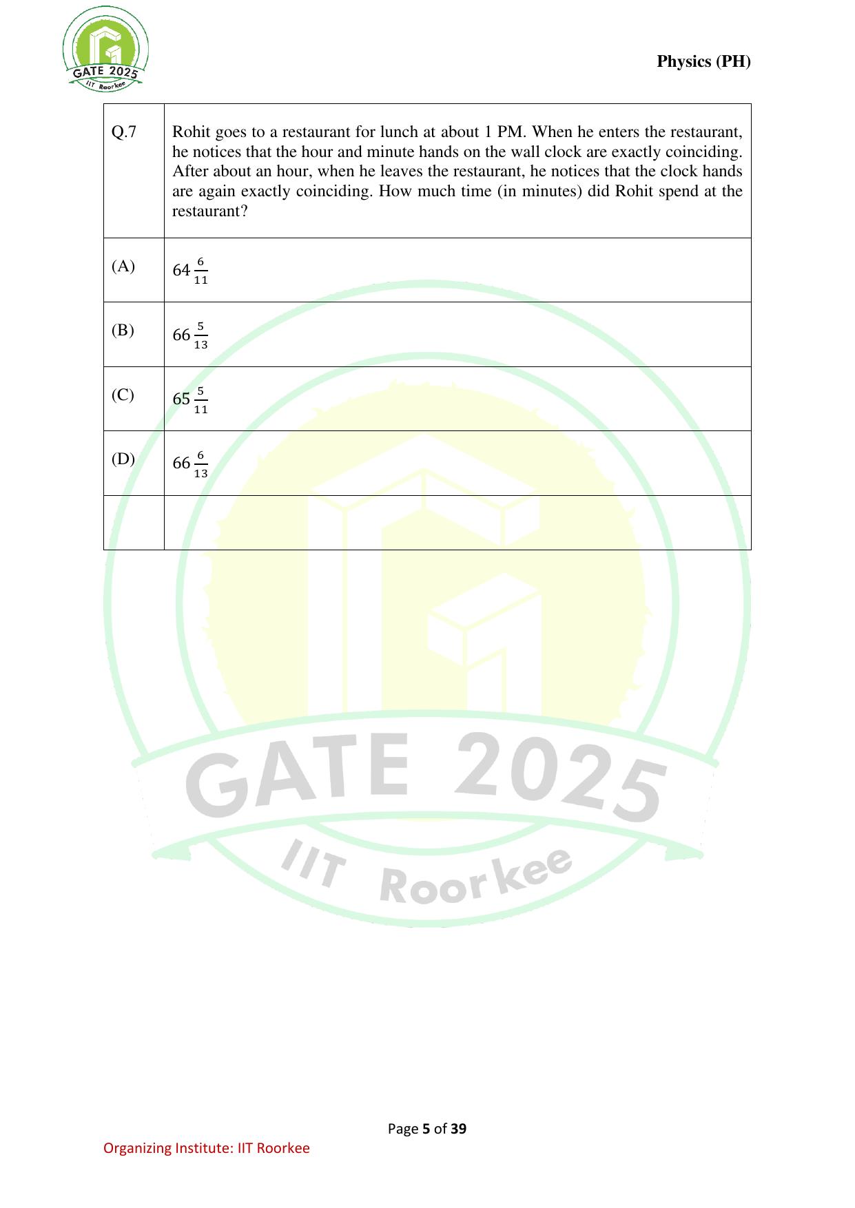 GATE 2025 Physics (PH) Question Paper - Page 5