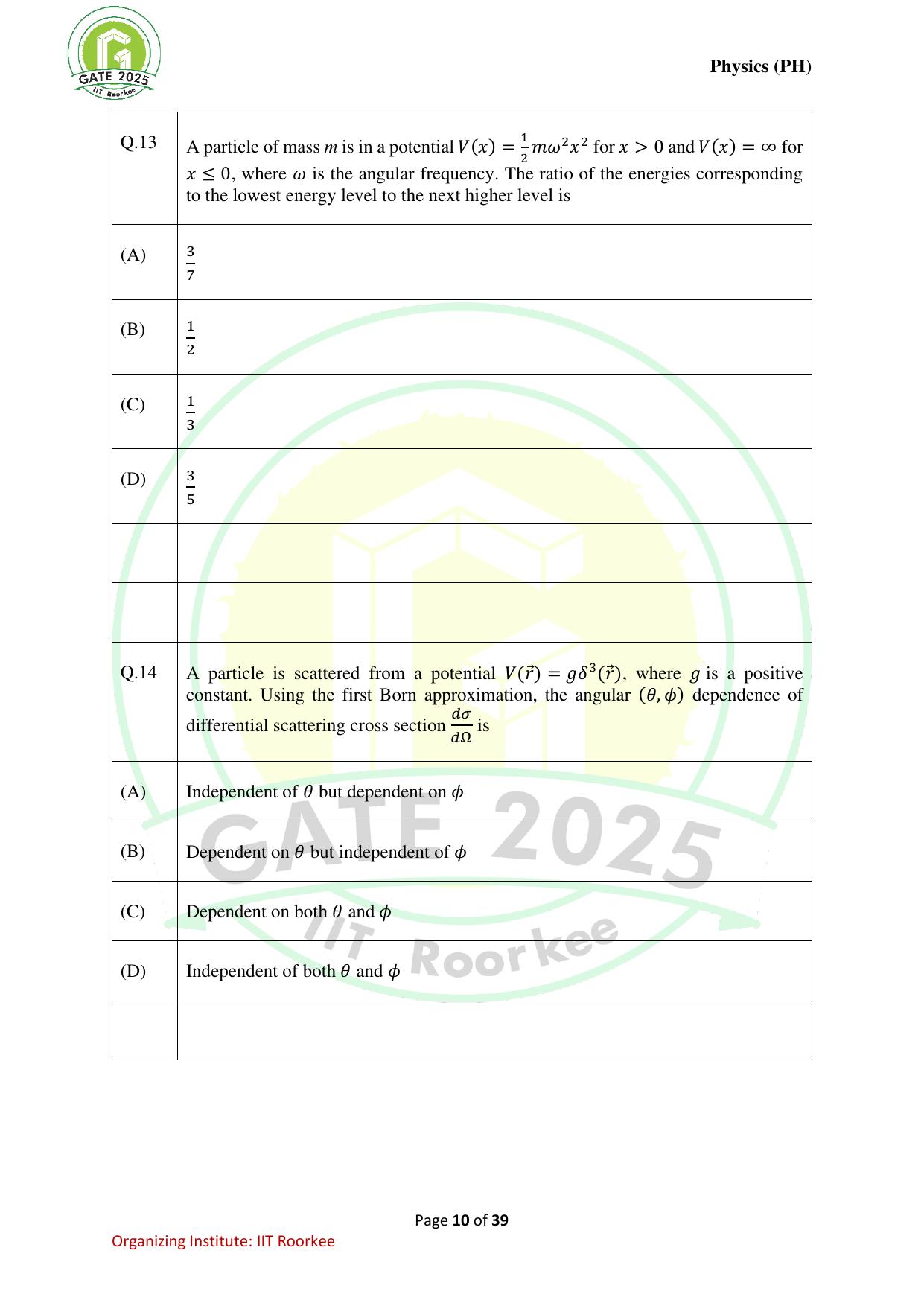 GATE 2025 Physics (PH) Question Paper - Page 10