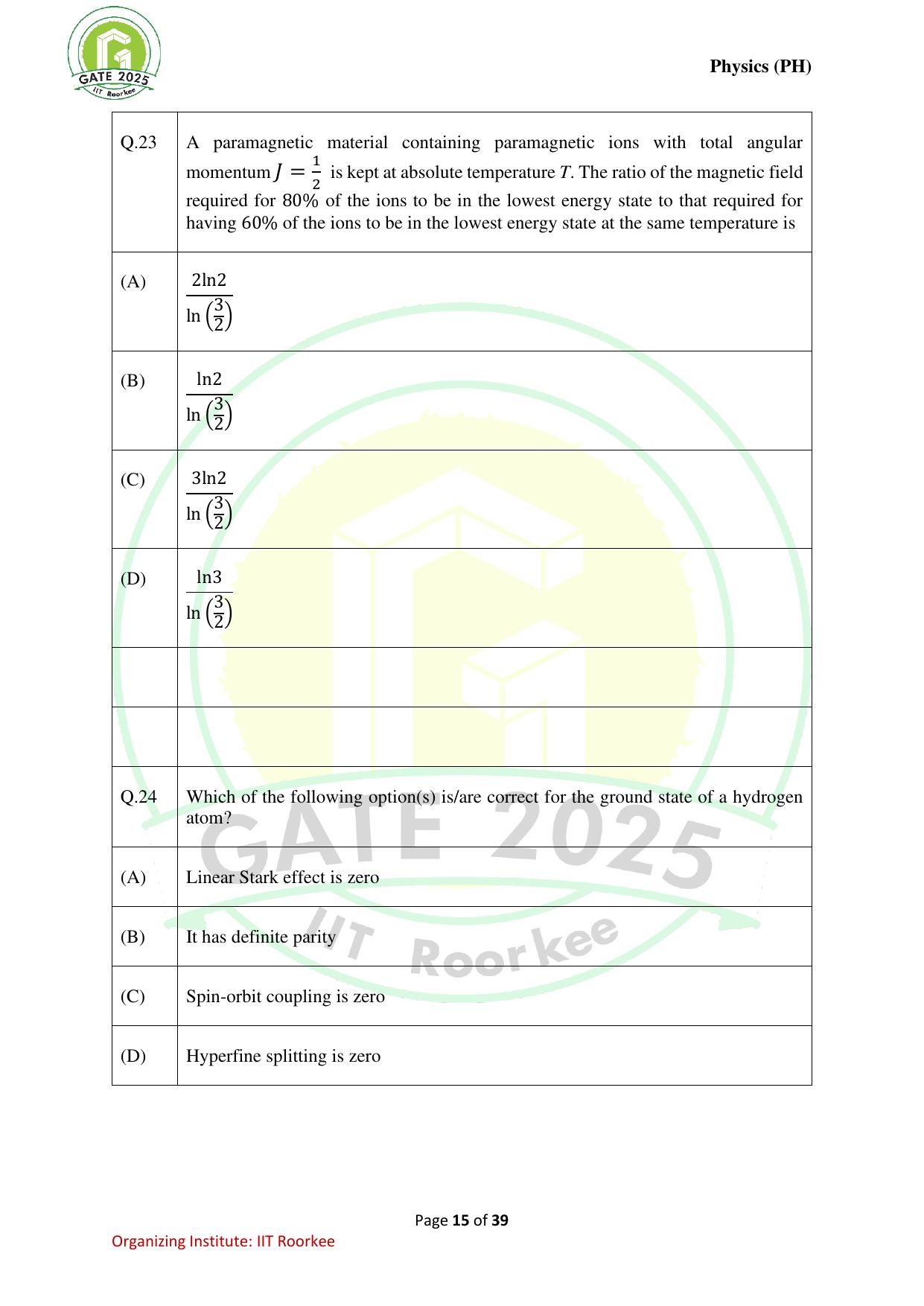 GATE 2025 Physics (PH) Question Paper - Page 15