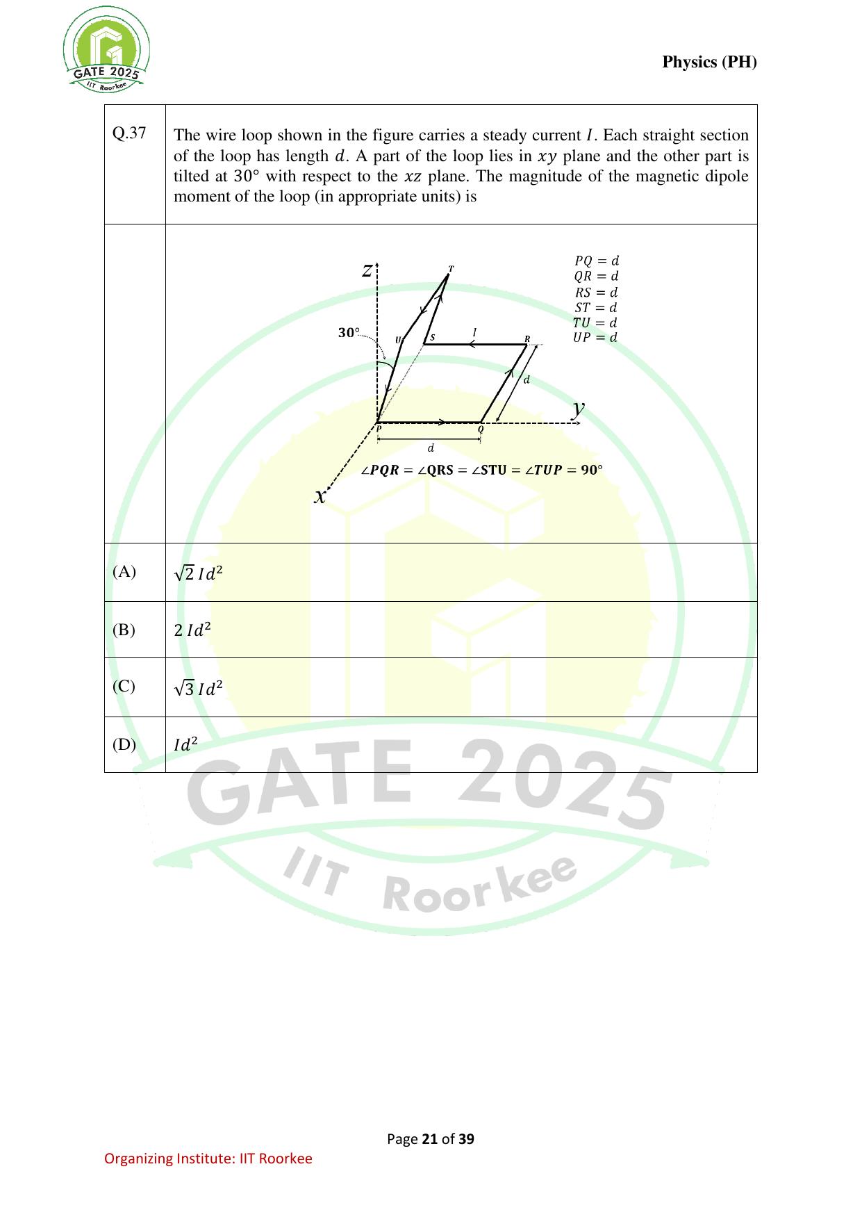 GATE 2025 Physics (PH) Question Paper - Page 21