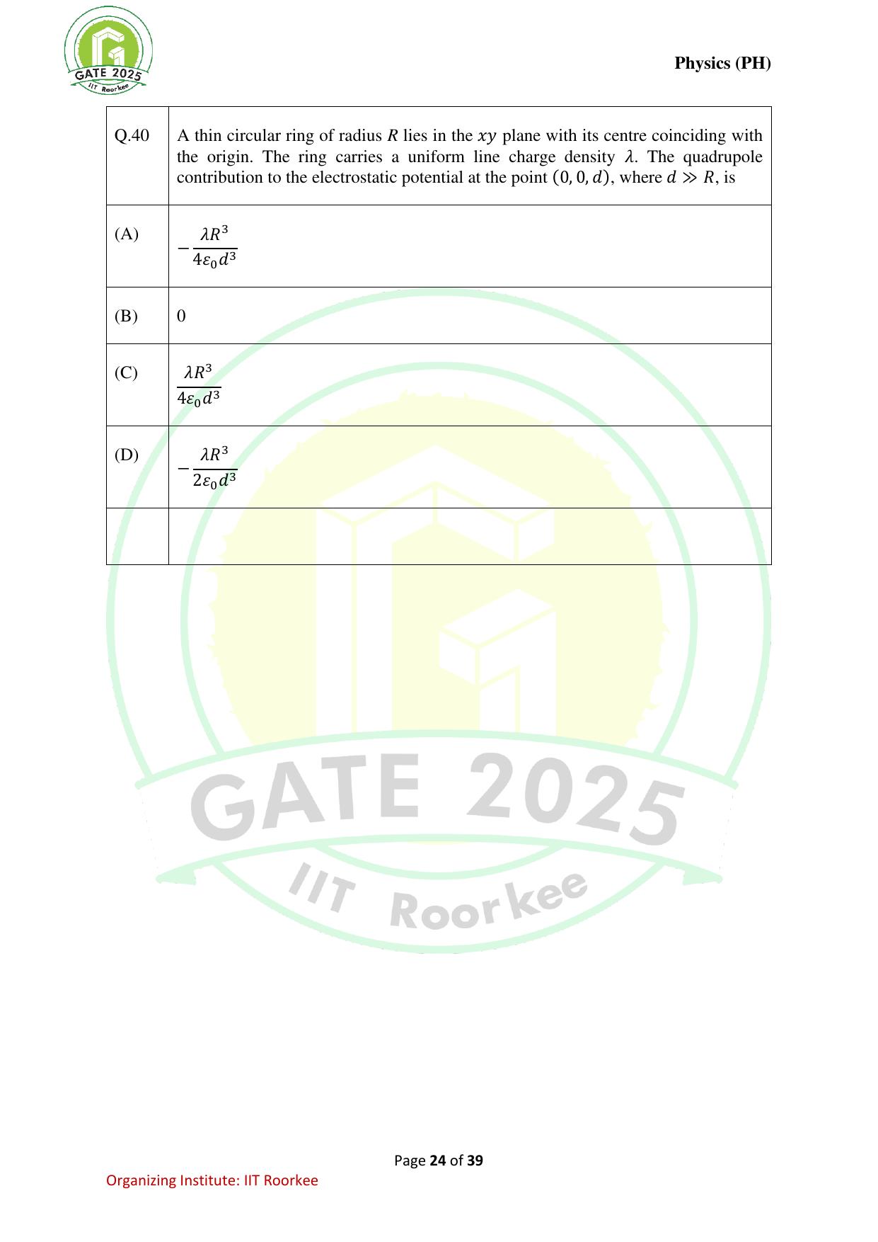 GATE 2025 Physics (PH) Question Paper - Page 24