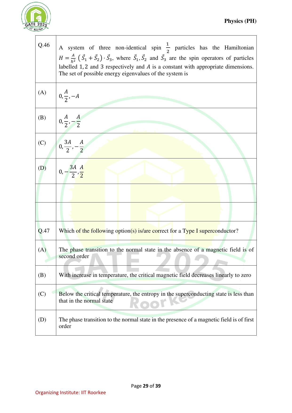 GATE 2025 Physics (PH) Question Paper - Page 29