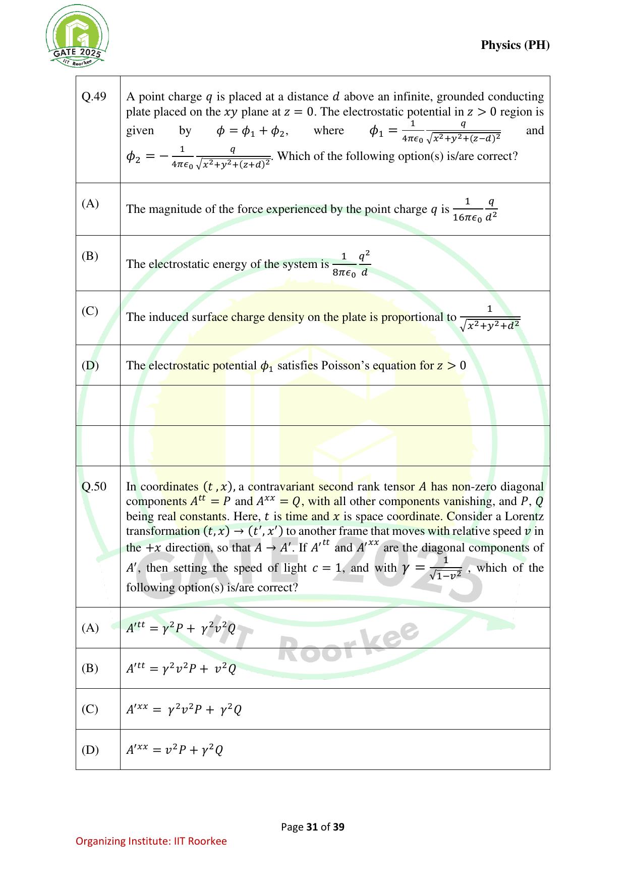GATE 2025 Physics (PH) Question Paper - Page 31