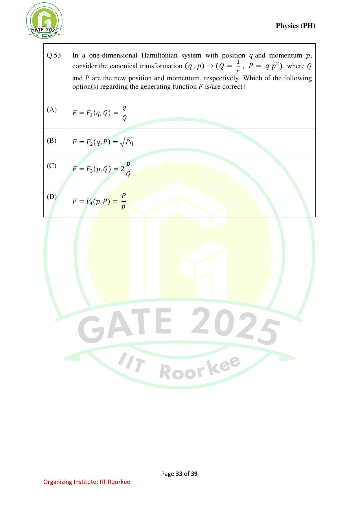 GATE 2025 Physics (PH) Question Paper - Page 33