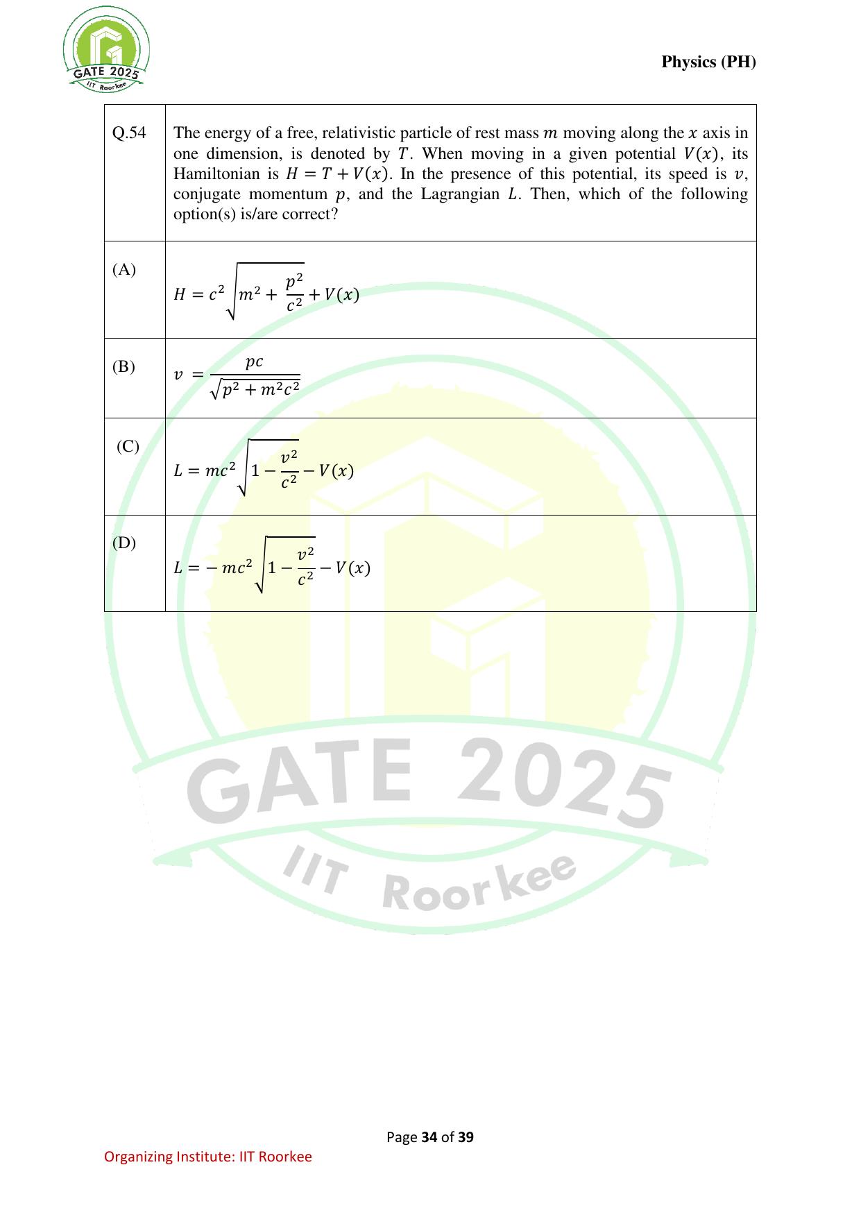 GATE 2025 Physics (PH) Question Paper - Page 34