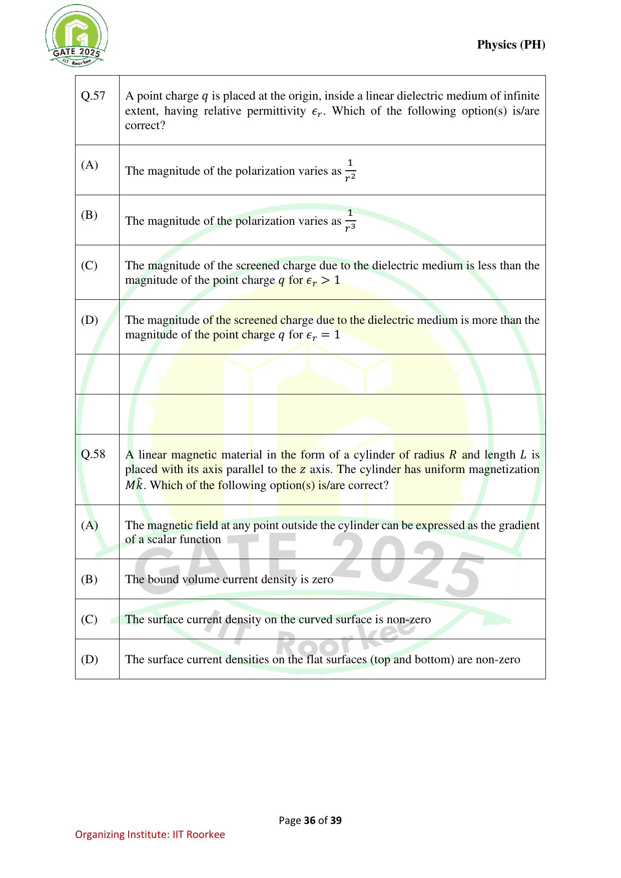 GATE 2025 Physics (PH) Question Paper - Page 36