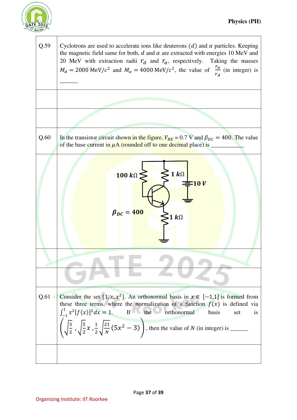 GATE 2025 Physics (PH) Question Paper - Page 37