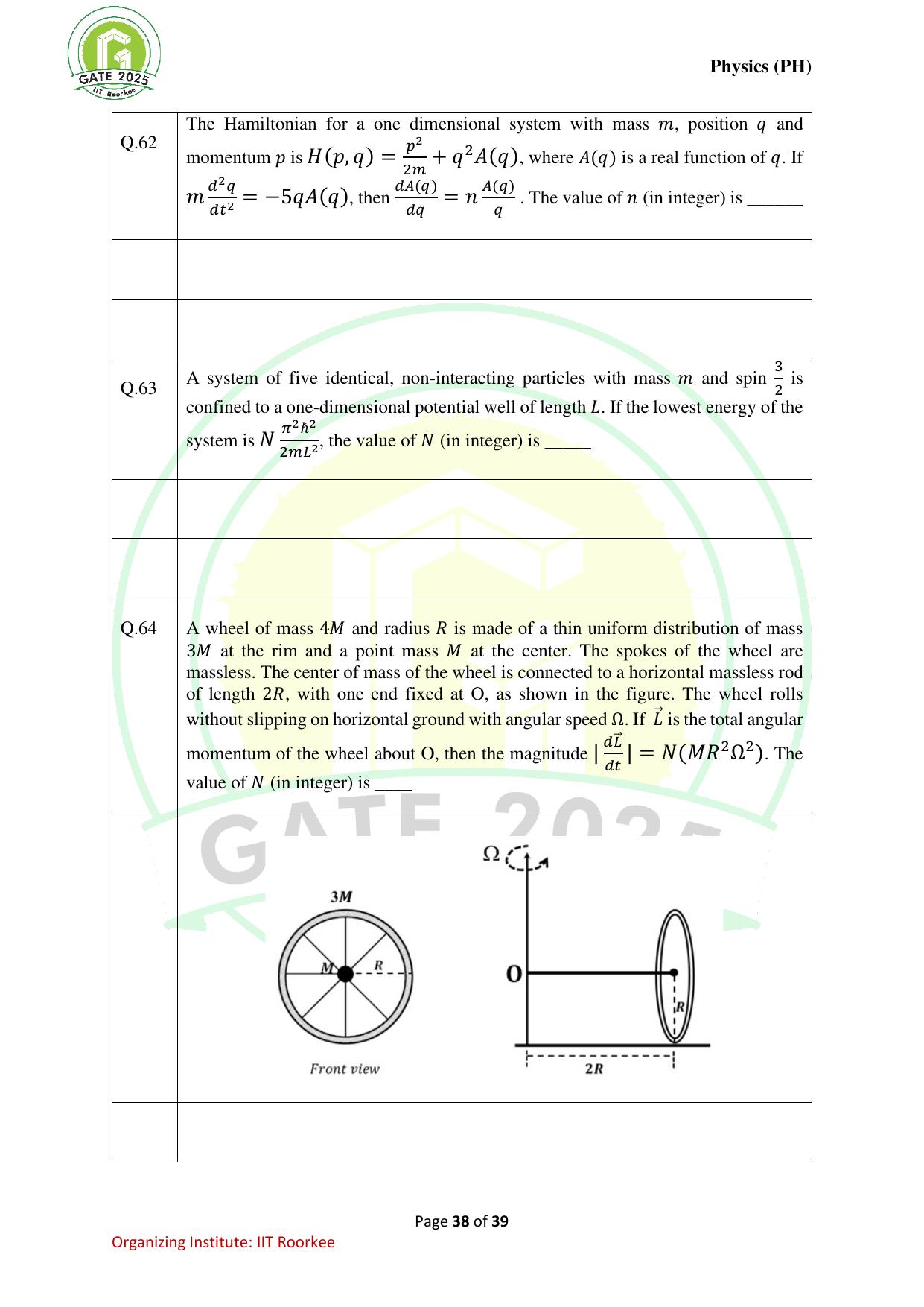 GATE 2025 Physics (PH) Question Paper - Page 38