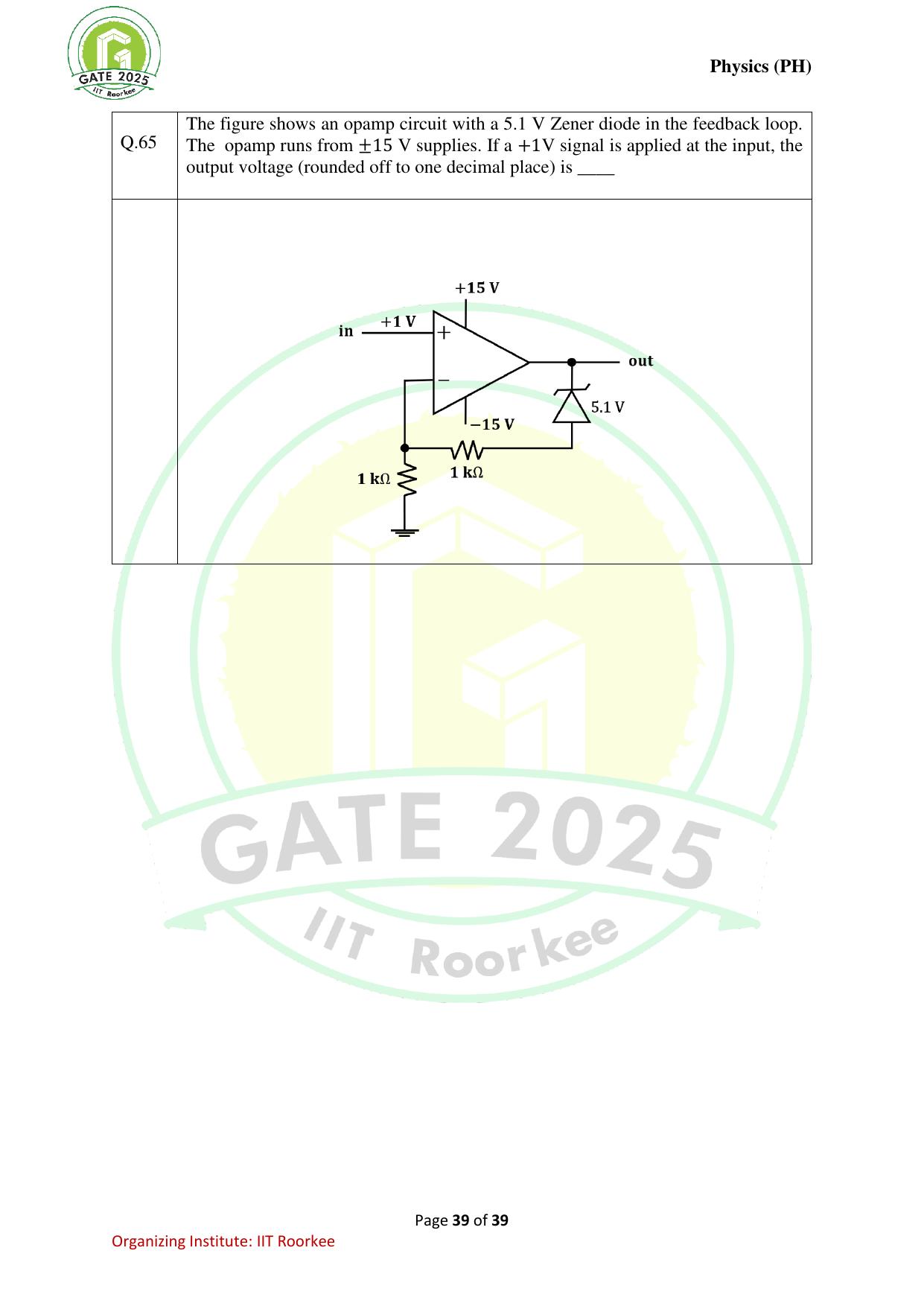 GATE 2025 Physics (PH) Question Paper - Page 39