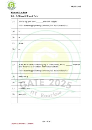 GATE 2025 Physics (PH) Question Paper