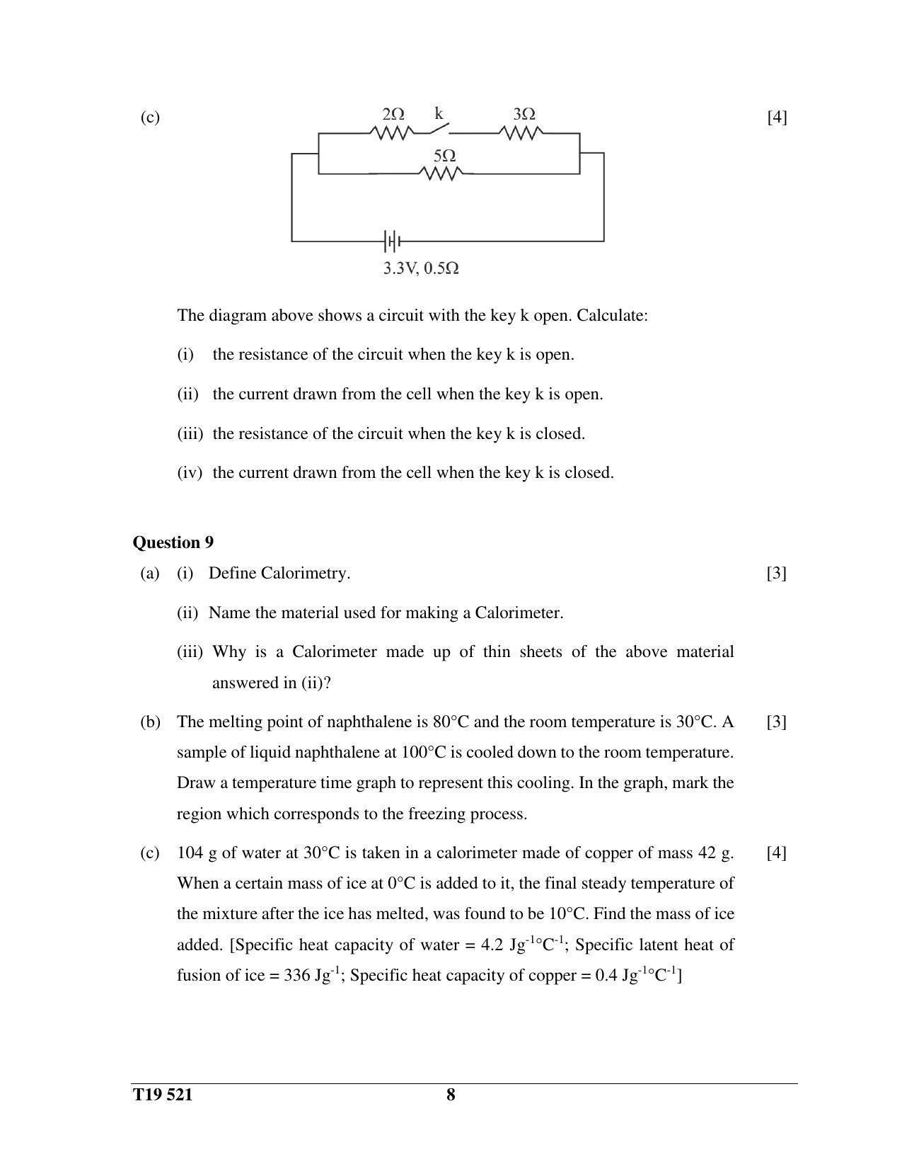 ISC Class 12 2019 Science Paper I Question Paper - Page 8