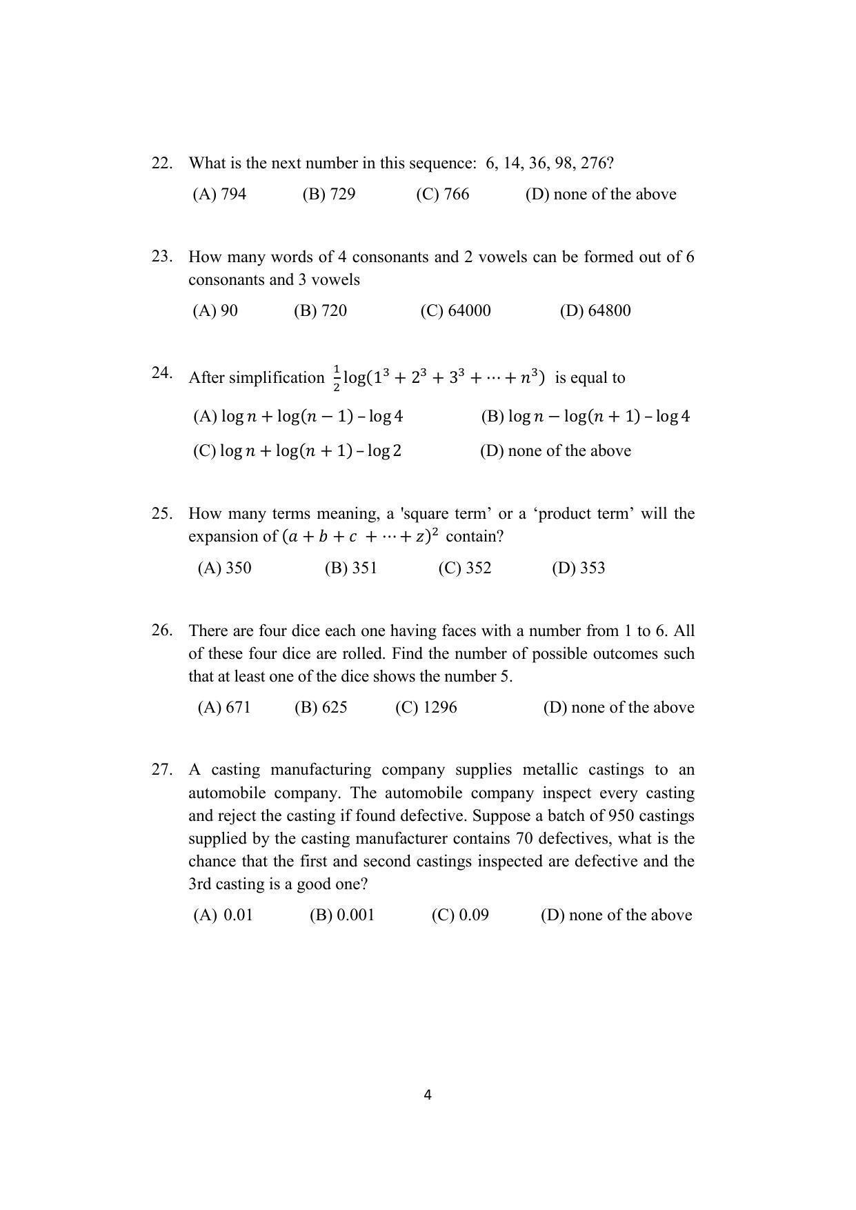 ISI Admission Test M.S.(QMS) QMA 2021 Sample Paper - Page 4