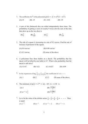 ISI Admission Test M.S.(QMS) QMA 2021 Sample Paper