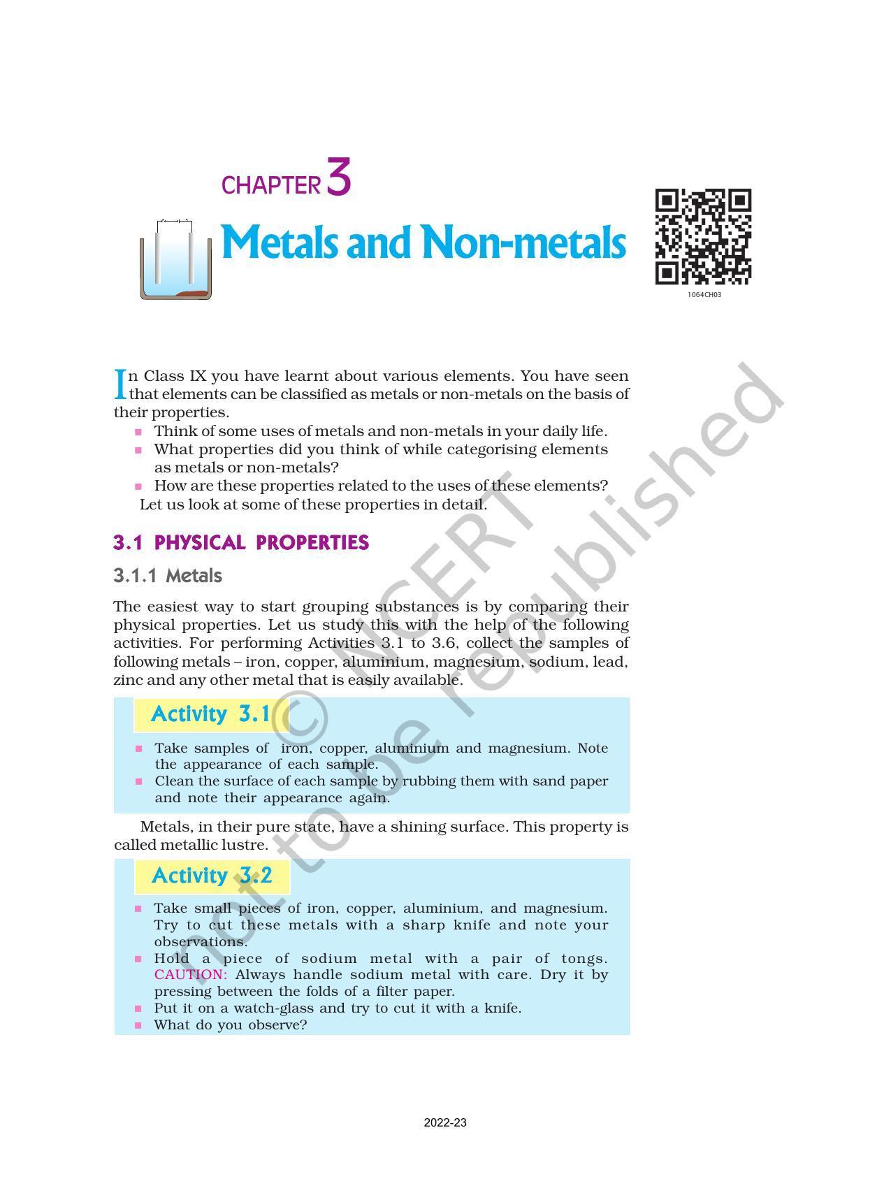 NCERT Book for Class 10 Science Chapter 3 Metals and Non-Metals - Page 1