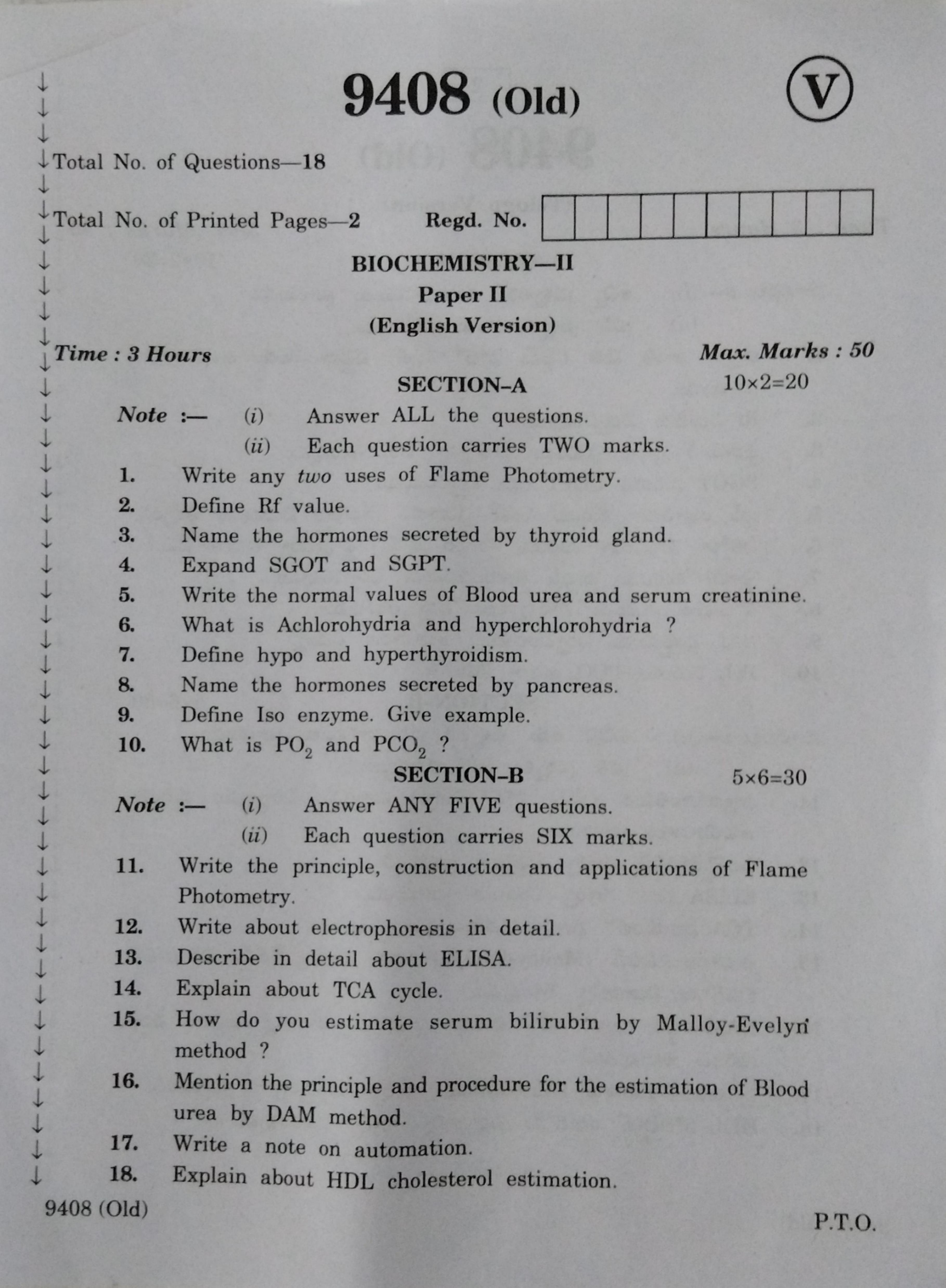 AP Inter 2nd Year Vocational Question Paper March - 2020 - Bio Chemistry - II (old) - Page 1