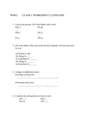 Worksheet for Class 1 English Assignment 42