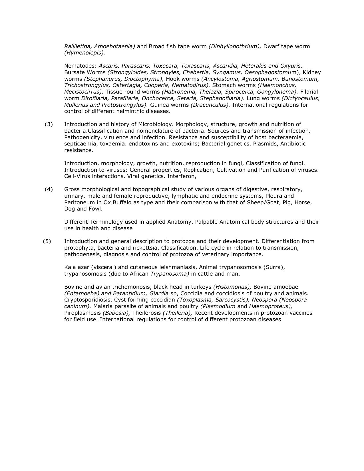 RUHS M.Sc Med Entrance Exam - Group D BVSc & AH Syllabus - Page 2