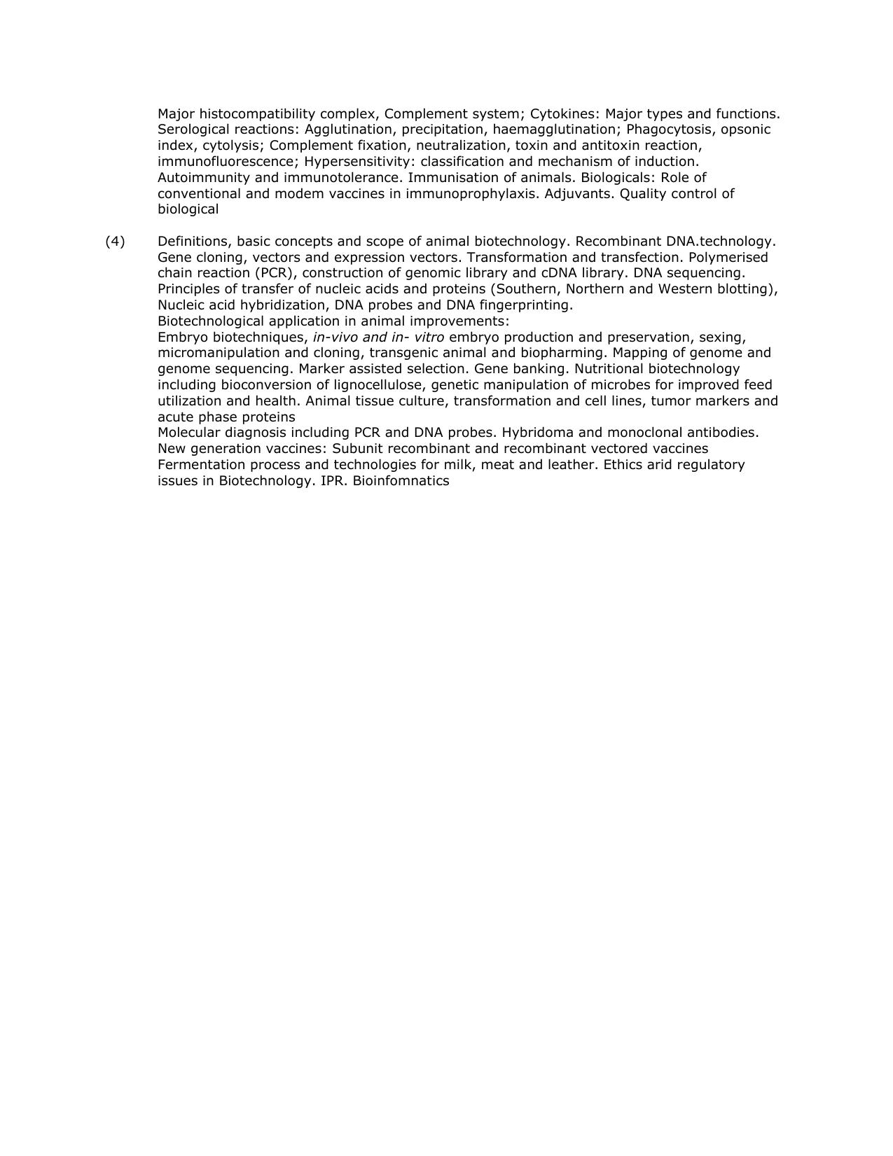 RUHS M.Sc Med Entrance Exam - Group D BVSc & AH Syllabus - Page 4