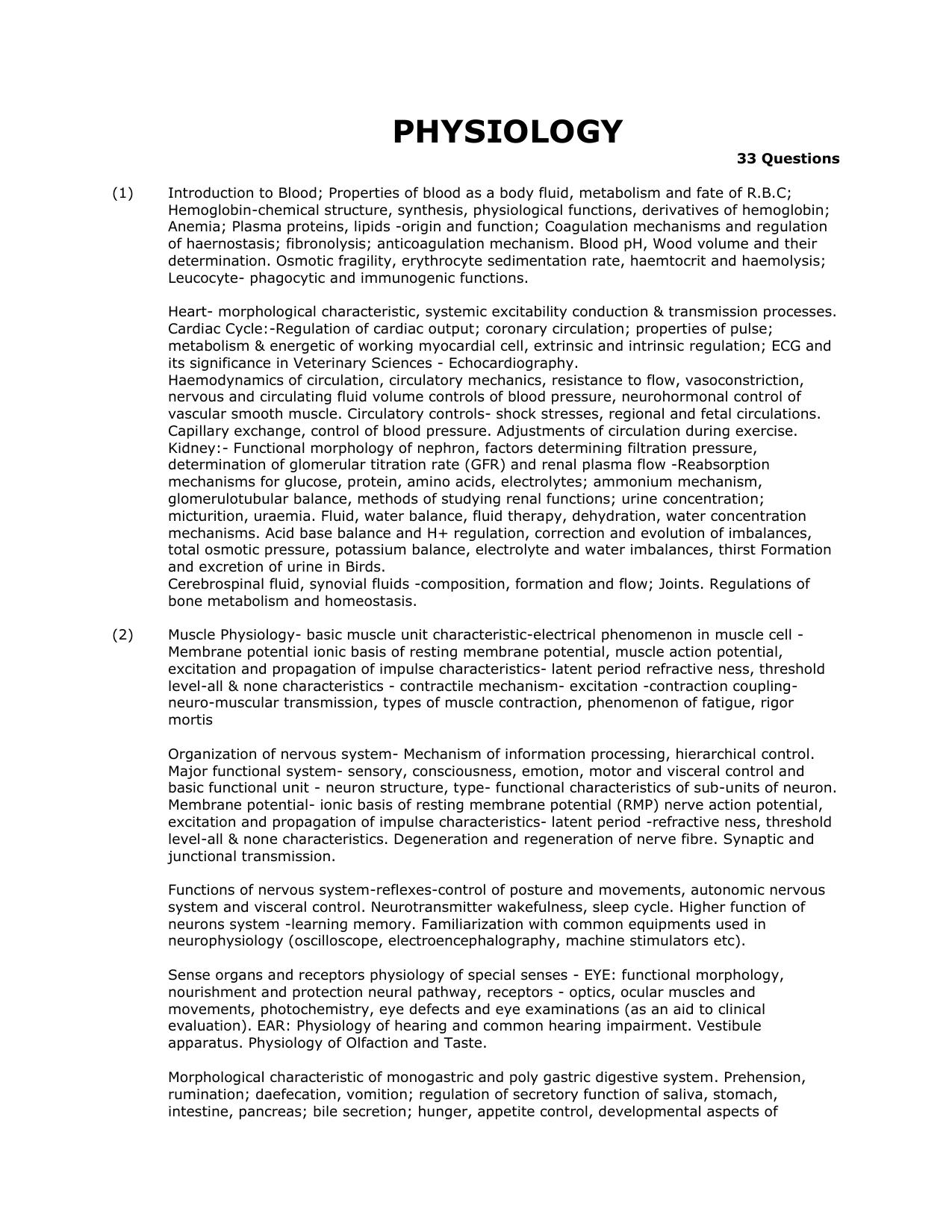 RUHS M.Sc Med Entrance Exam - Group D BVSc & AH Syllabus - Page 5