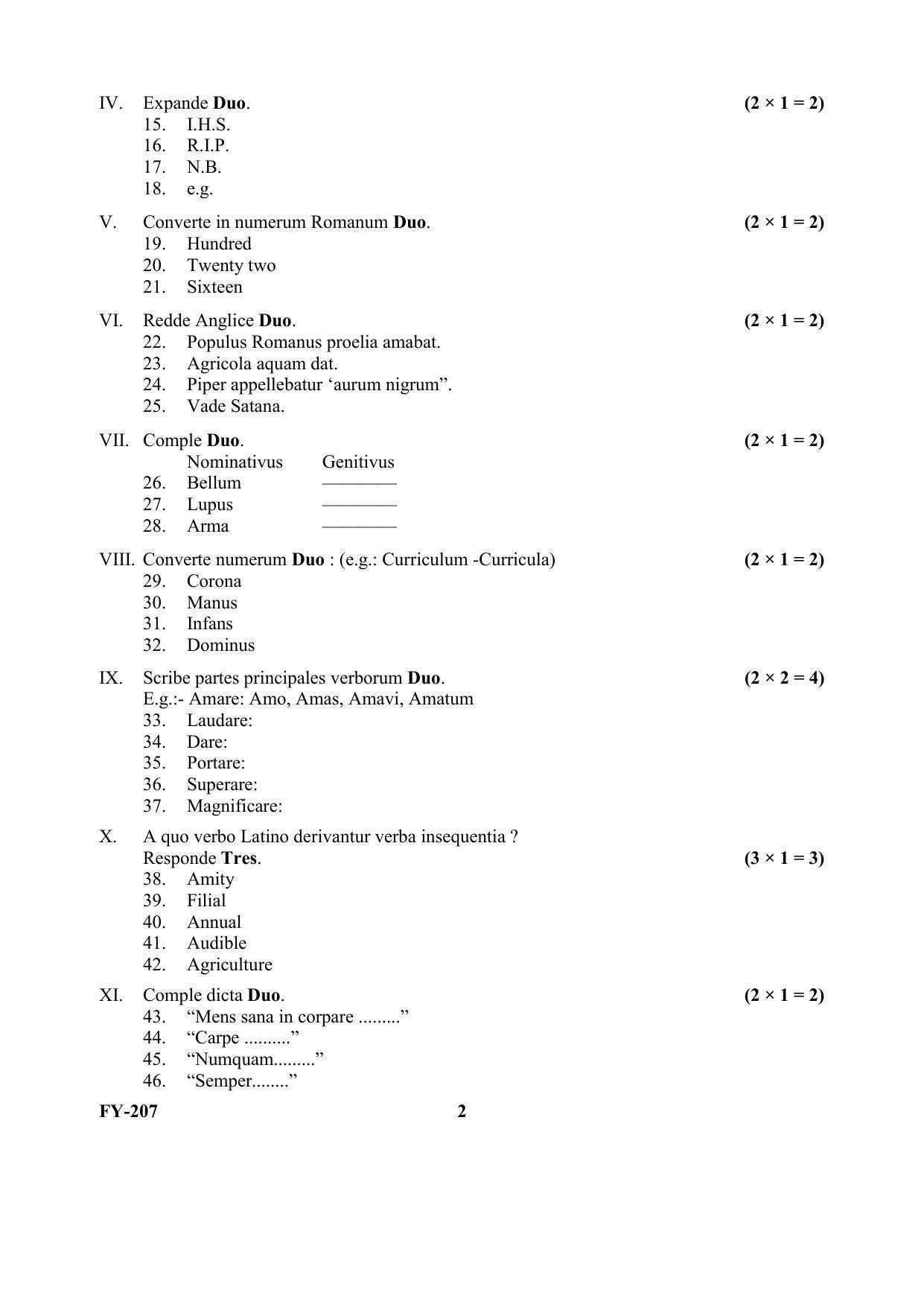 Kerala Plus One (Class 11th) Part-II Latin Question Paper 2021 - Page 2