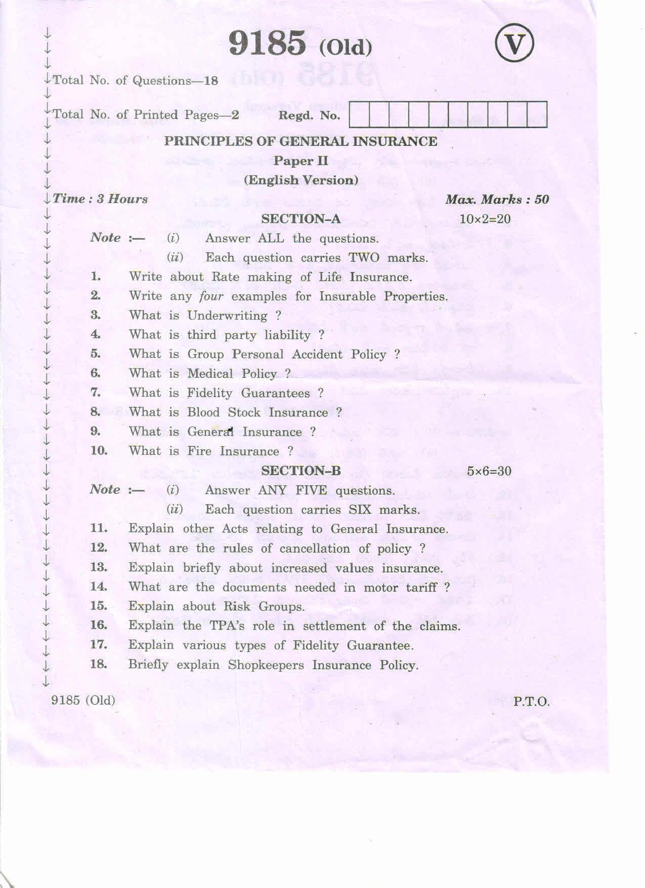 AP Inter 2nd Year Vocational Question Paper March - 2020 - Principles of General Insurance-II (old) - Page 1