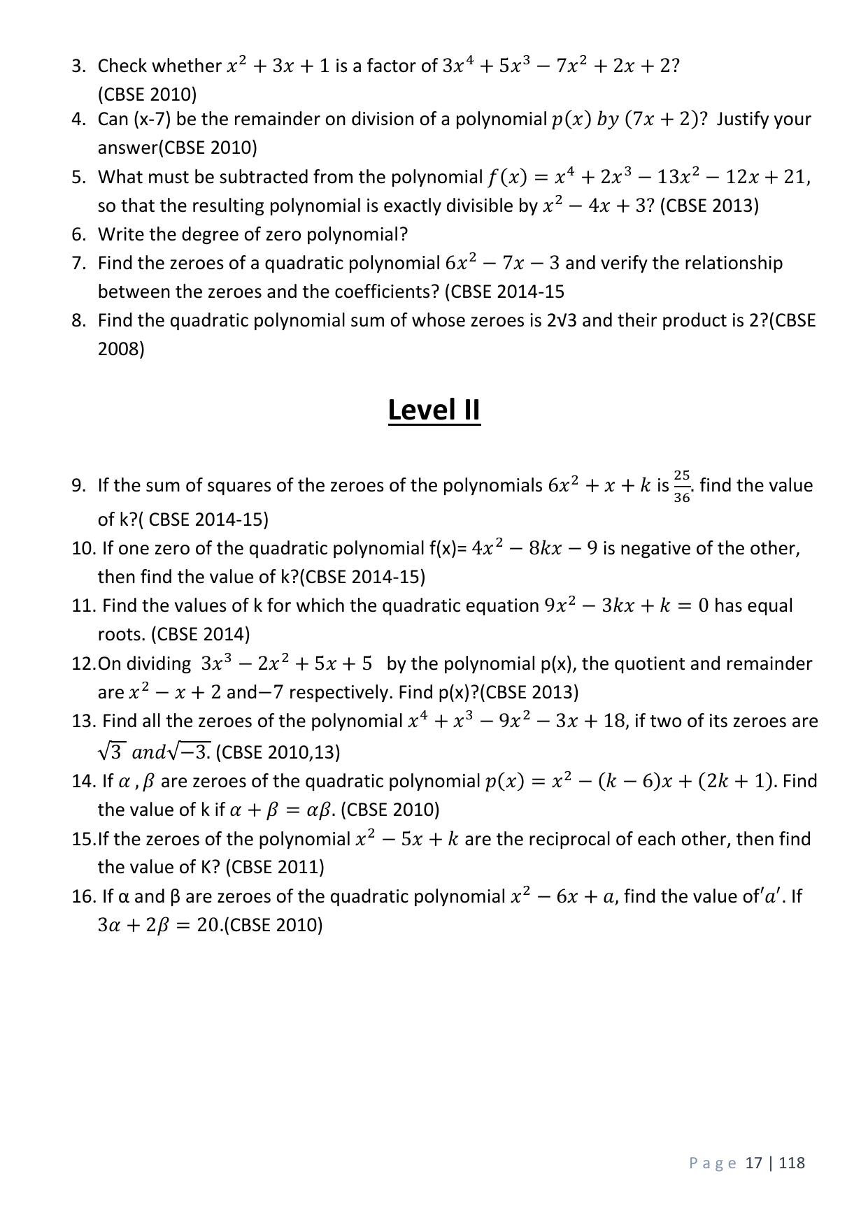 CBSE Worksheets for Class 10 Maths Polynomials Assignment 8 - Page 5