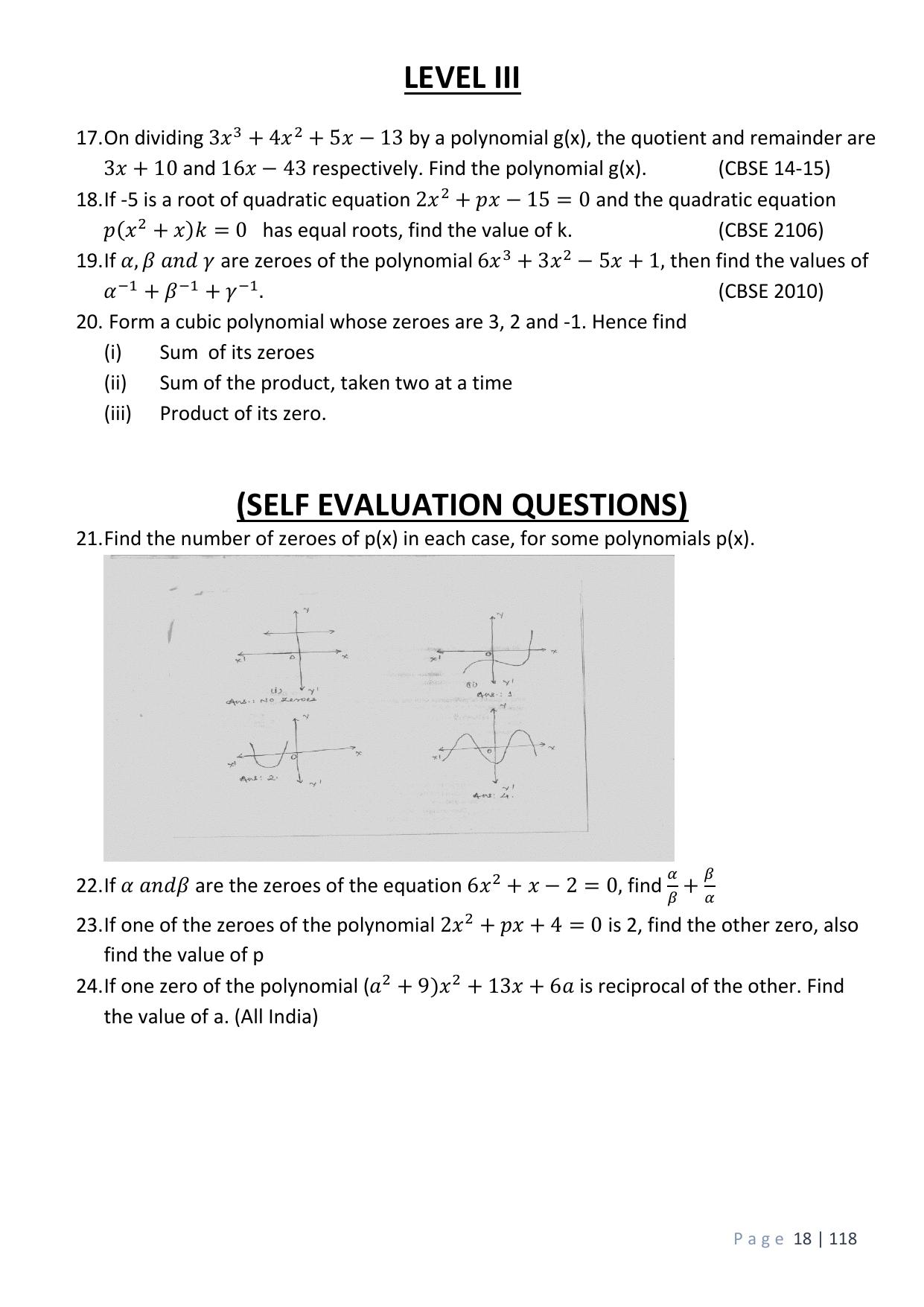 CBSE Worksheets for Class 10 Maths Polynomials Assignment 8 - Page 6