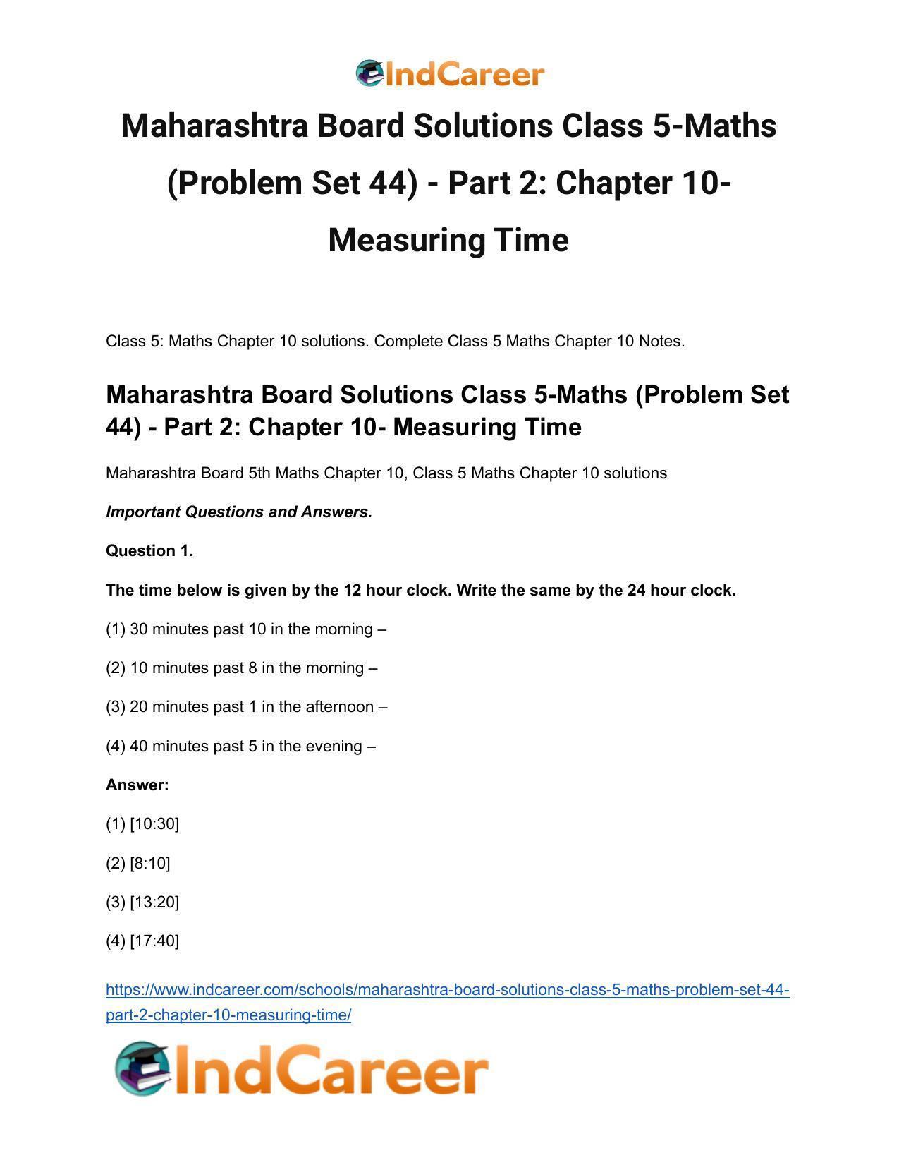 Maharashtra Board Solutions Class 5-Maths (Problem Set 44) - Part 2: Chapter 10- Measuring Time - Page 2
