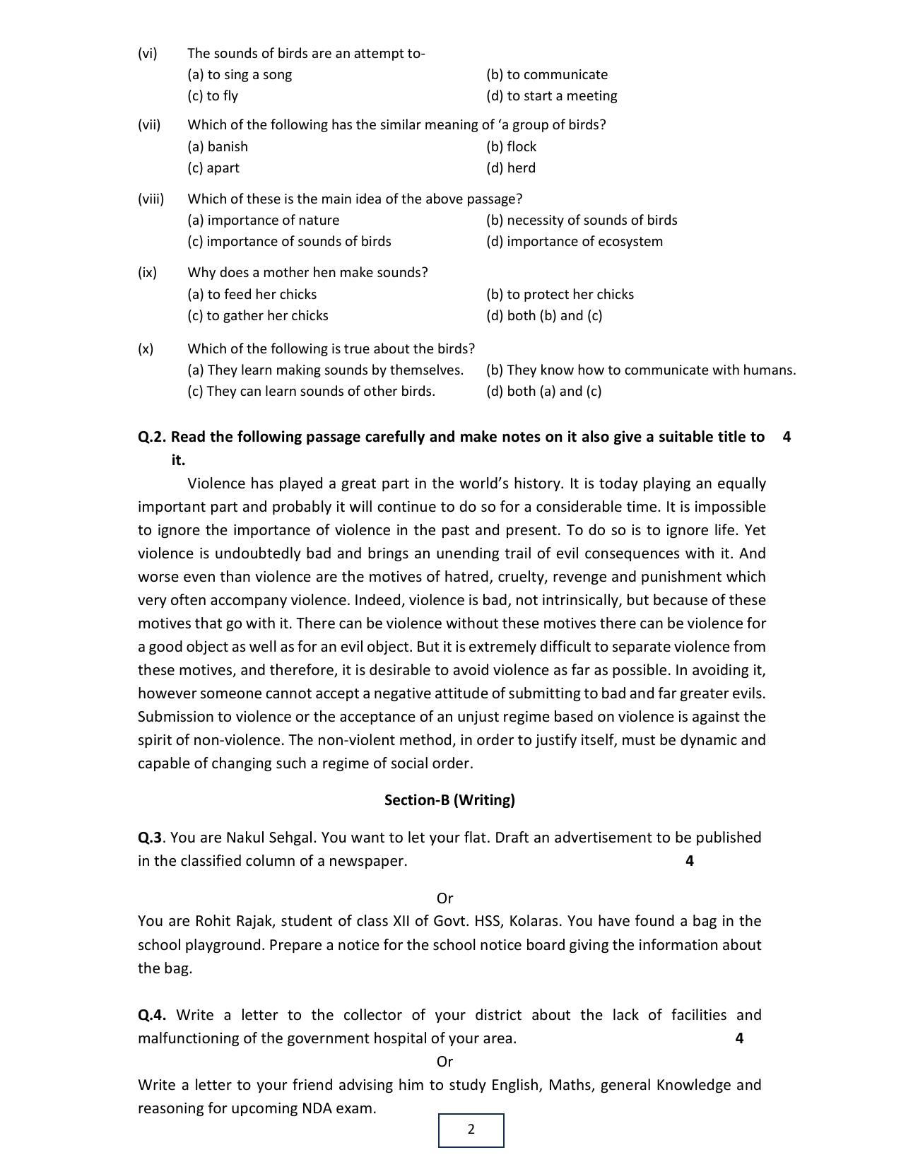 MP Board Class 12 English 2024 Sample Paper - Page 2