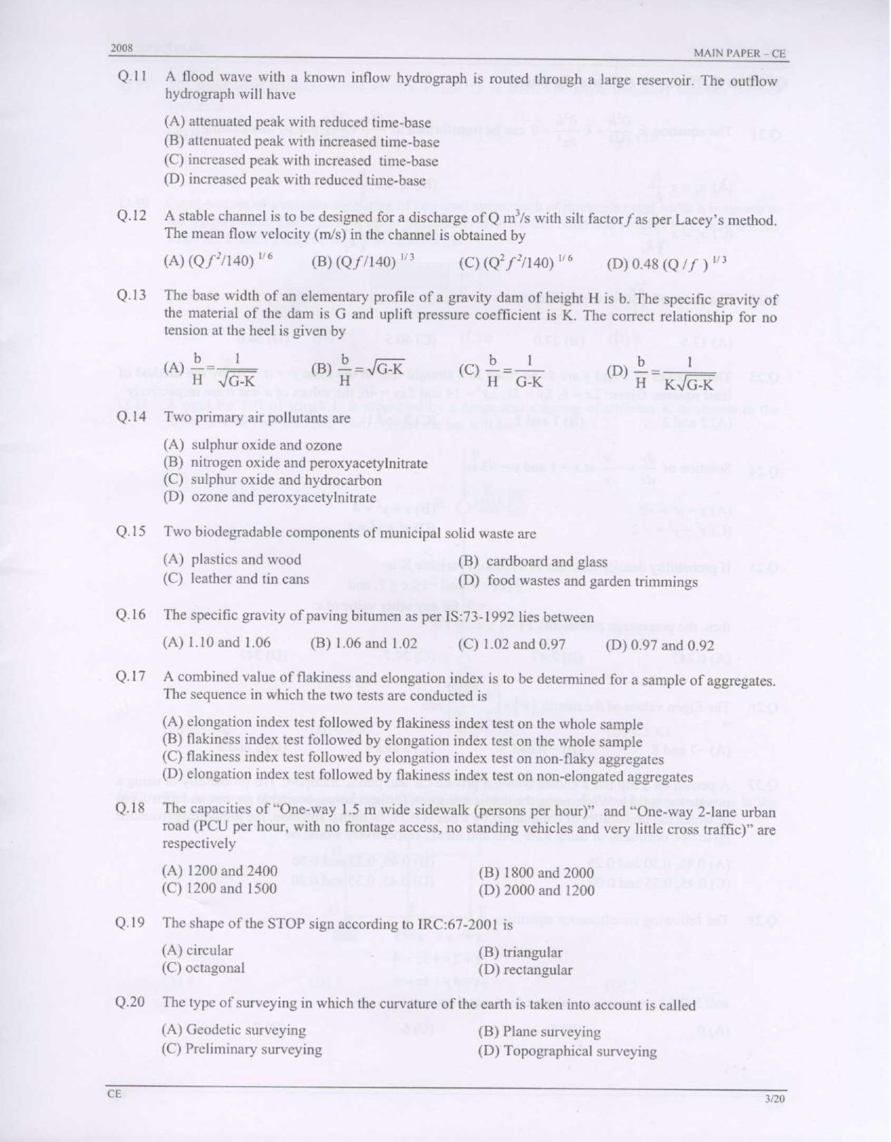 GATE 2008 Civil Engineering (CE) Question Paper with Answer Key - Page 3