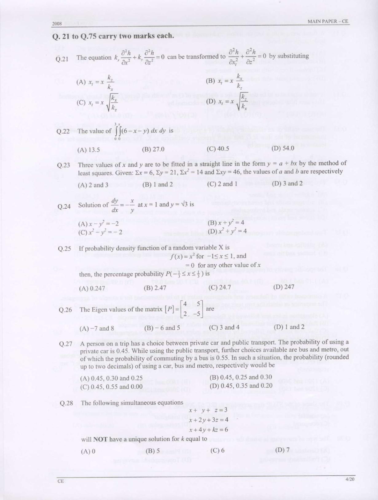 GATE 2008 Civil Engineering (CE) Question Paper with Answer Key - Page 4