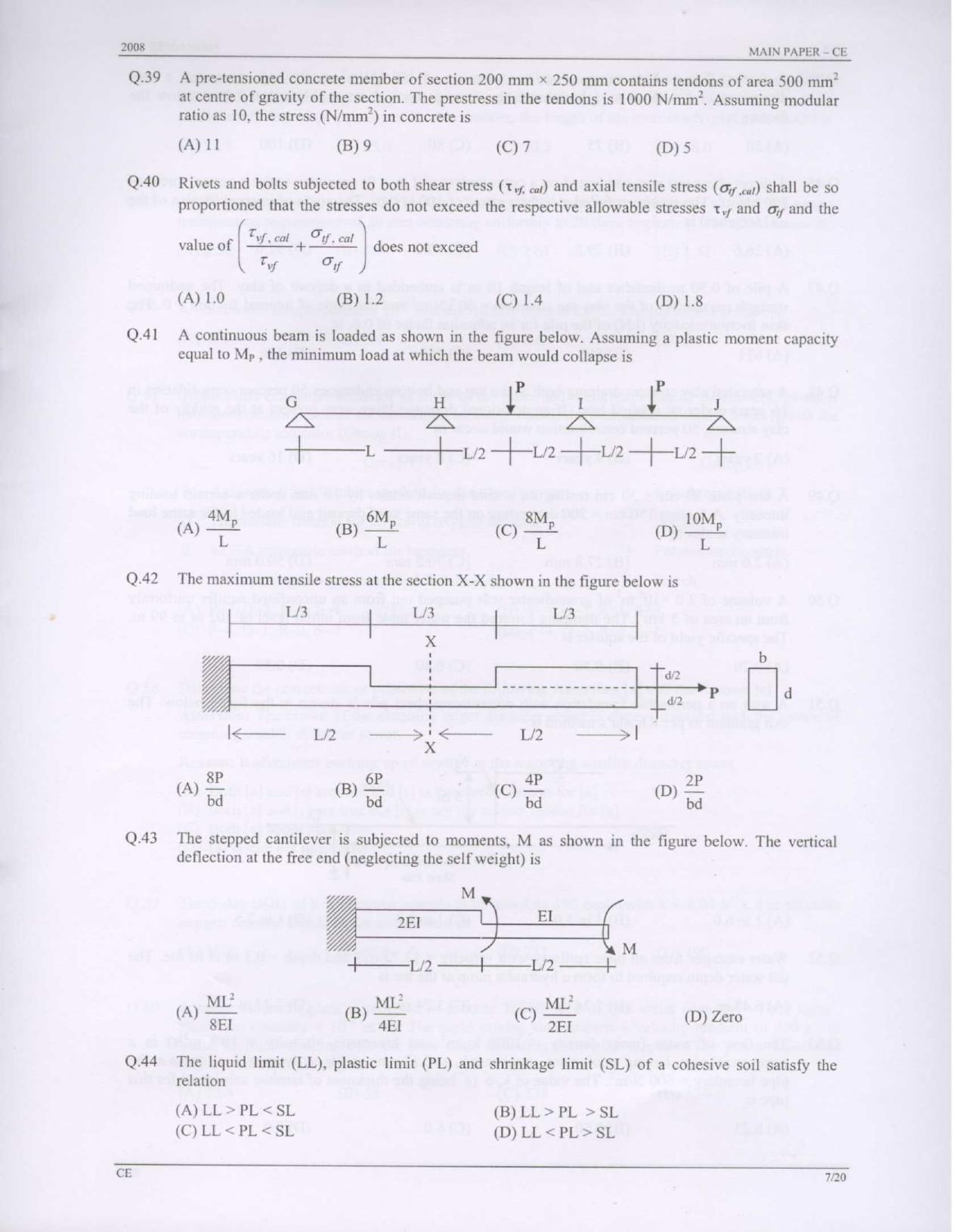 GATE 2008 Civil Engineering (CE) Question Paper with Answer Key - Page 7