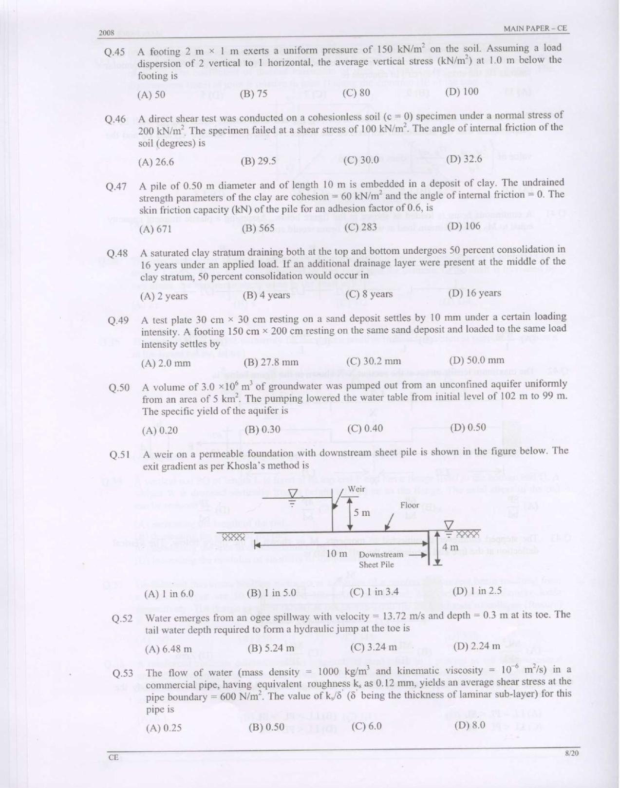 GATE 2008 Civil Engineering (CE) Question Paper with Answer Key - Page 8