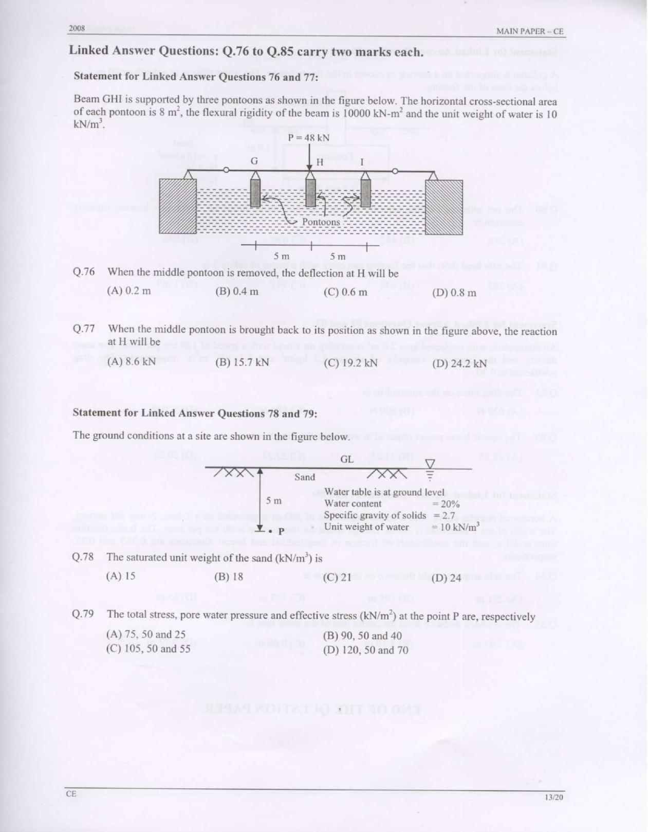 GATE 2008 Civil Engineering (CE) Question Paper with Answer Key - Page 13