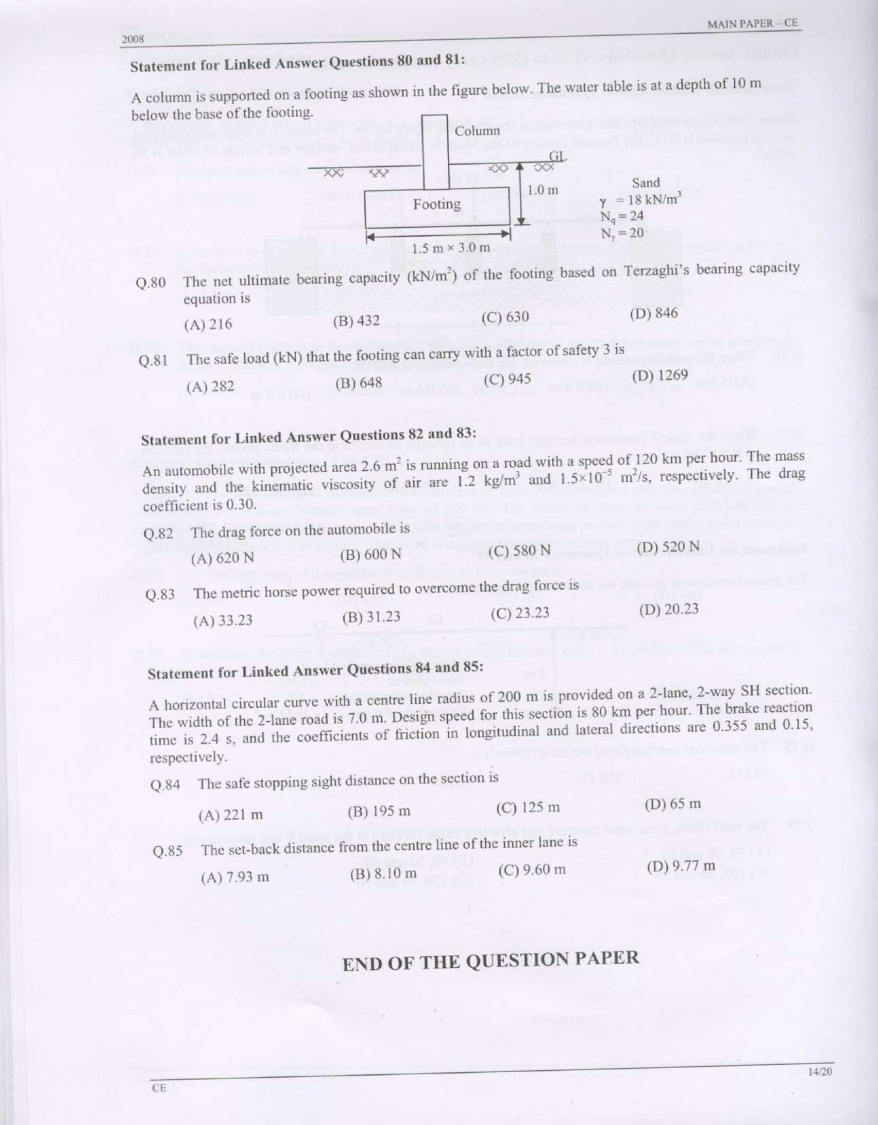 GATE 2008 Civil Engineering (CE) Question Paper with Answer Key - Page 14