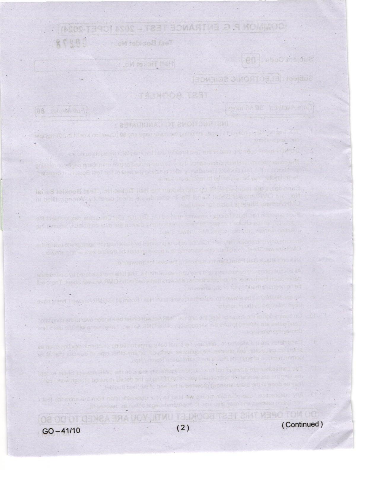Odisha CPET 2024 ELECTRONICS SCIENCE Question Paper - Page 2