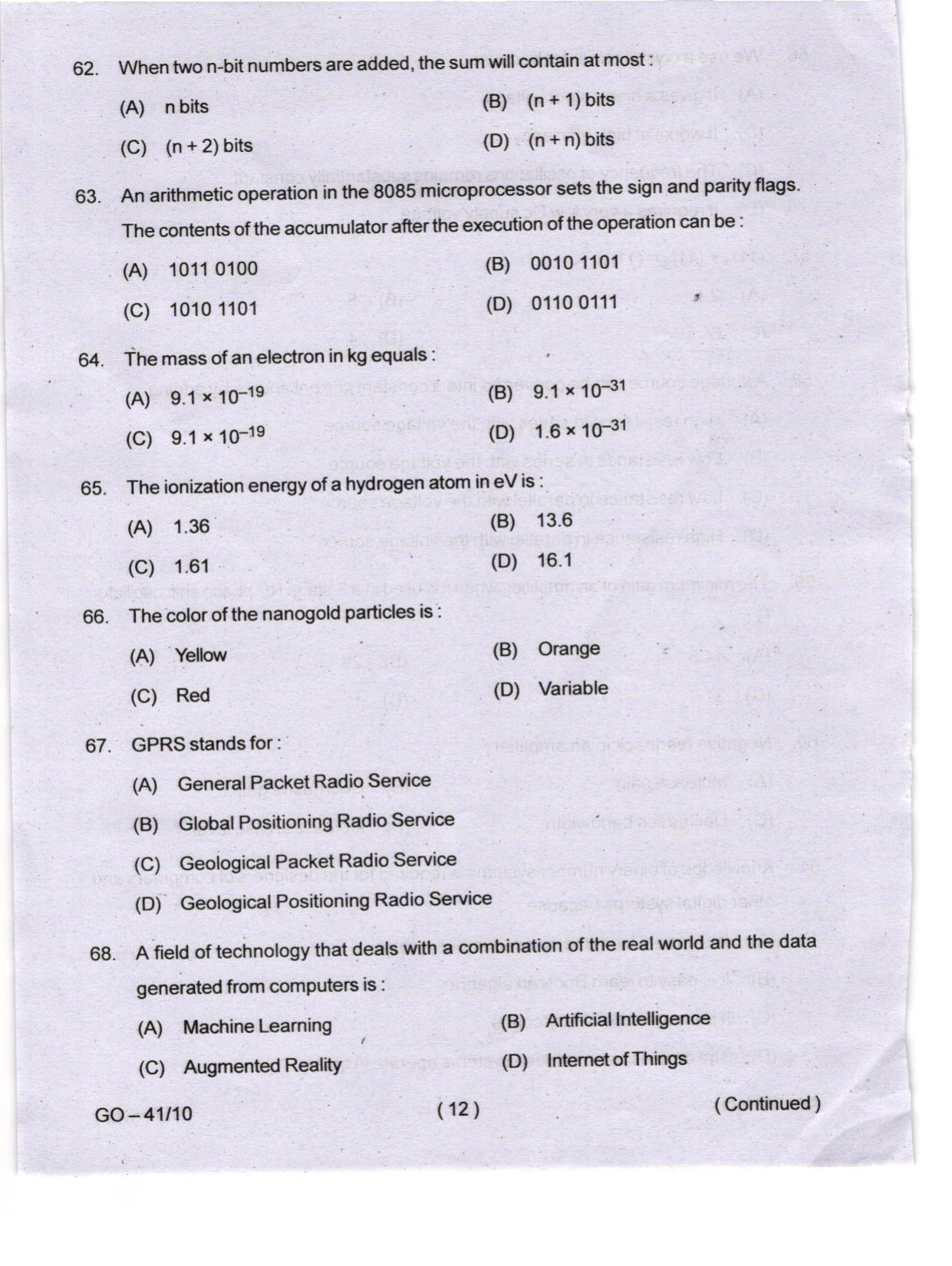 Odisha CPET 2024 ELECTRONICS SCIENCE Question Paper - Page 12