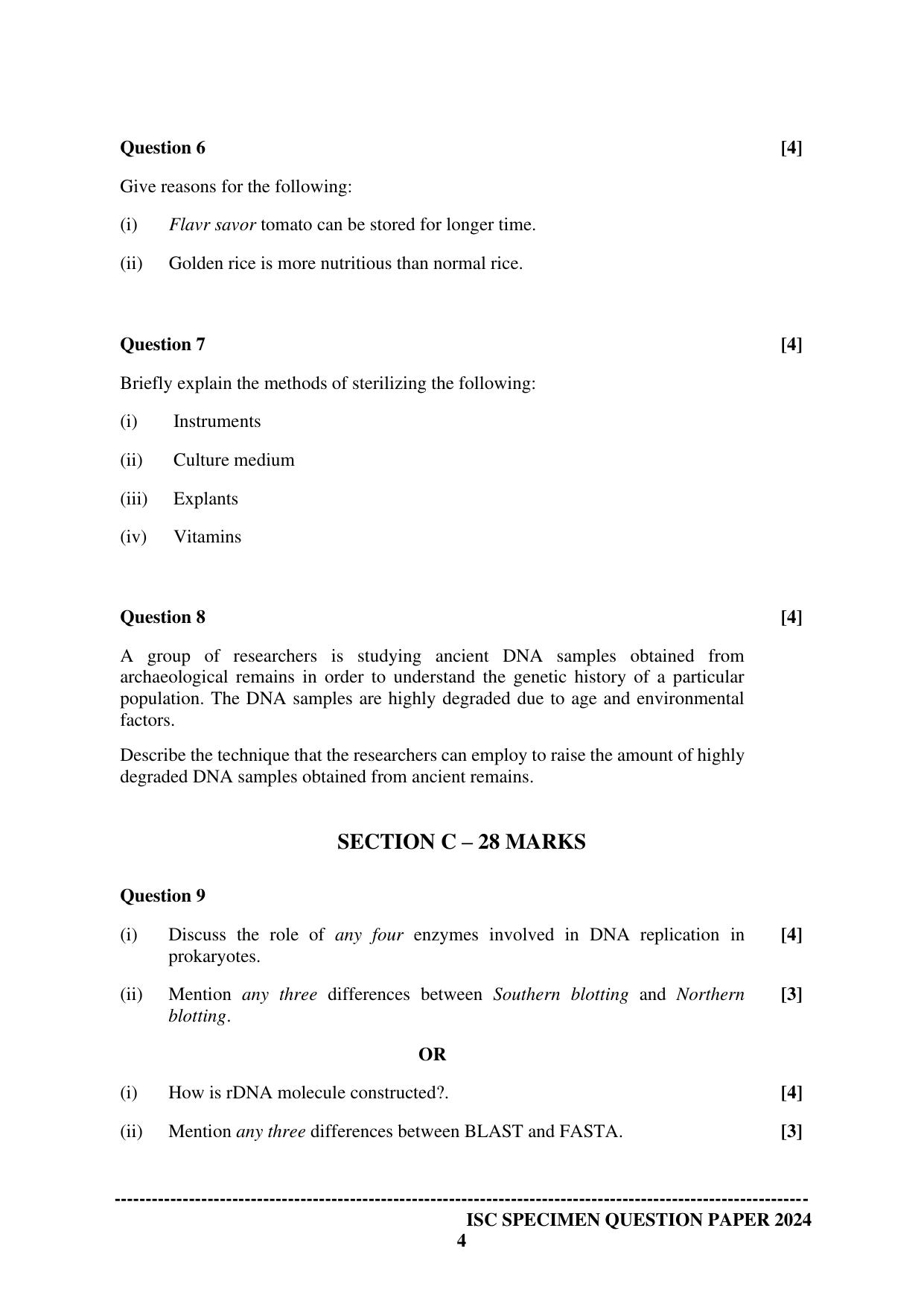 ISC Class 12 2024 Biotechnology Paper 1 Sample Paper - Page 4
