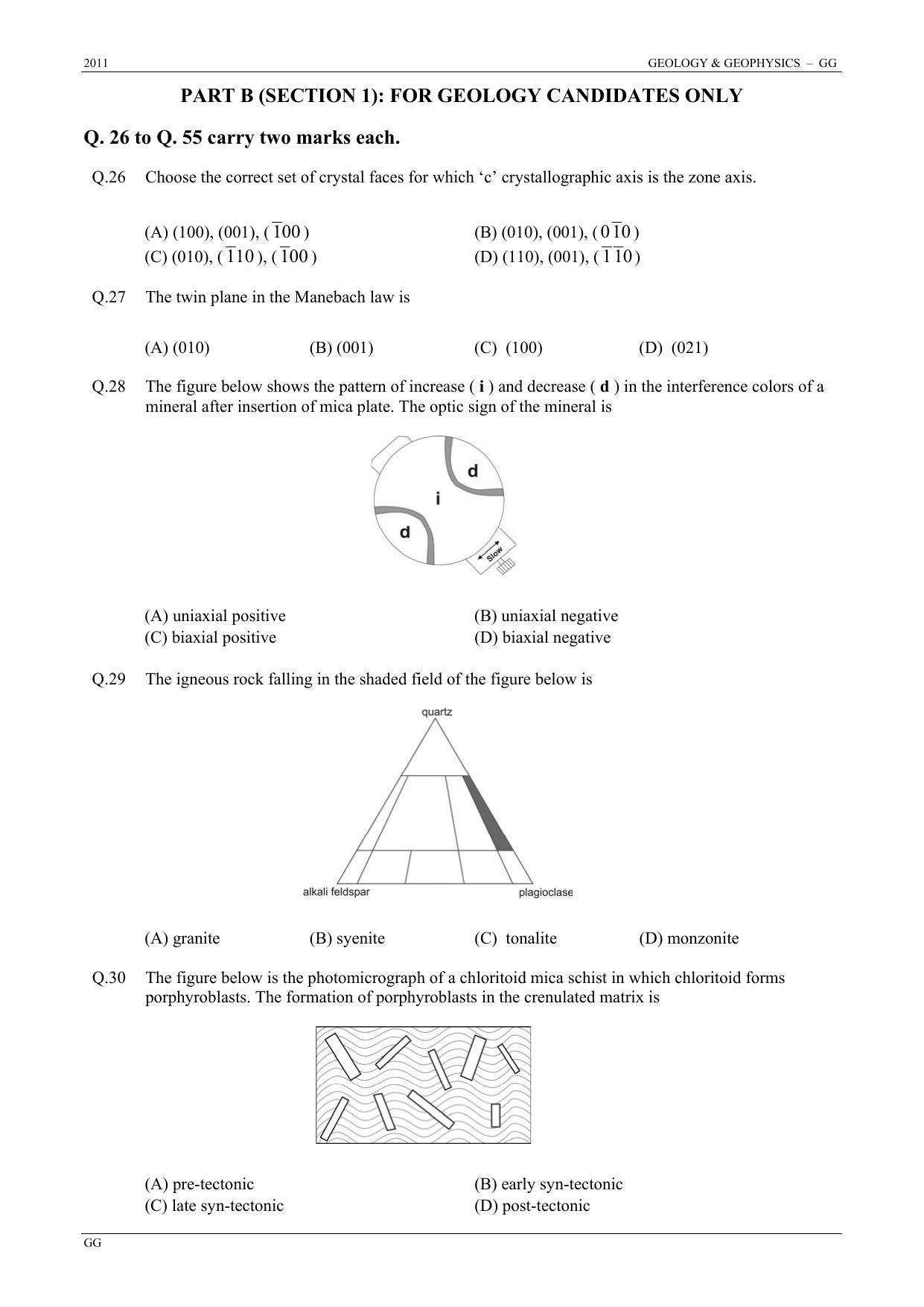 GATE 2011 Geology and Geophysics (GG) Question Paper with Answer Key - Page 5