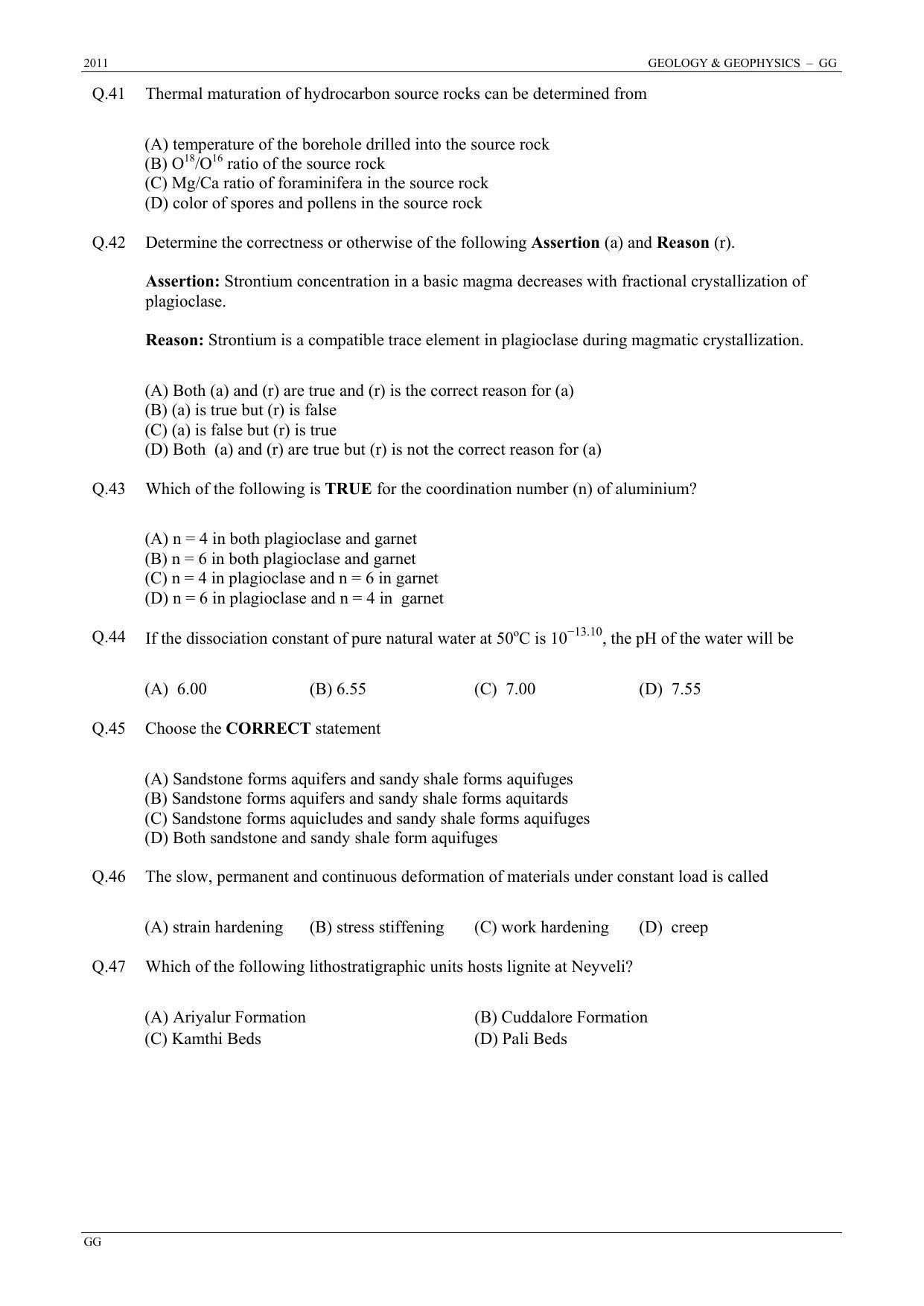 GATE 2011 Geology and Geophysics (GG) Question Paper with Answer Key - Page 8