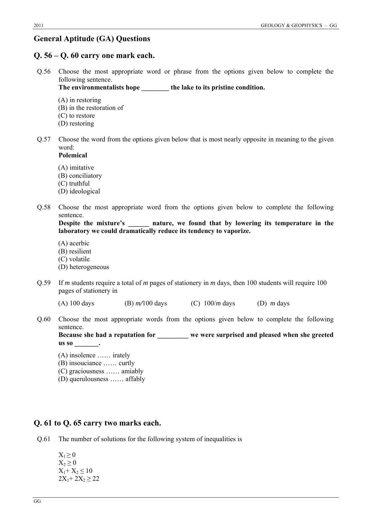 GATE 2011 Geology and Geophysics (GG) Question Paper with Answer Key - Page 17