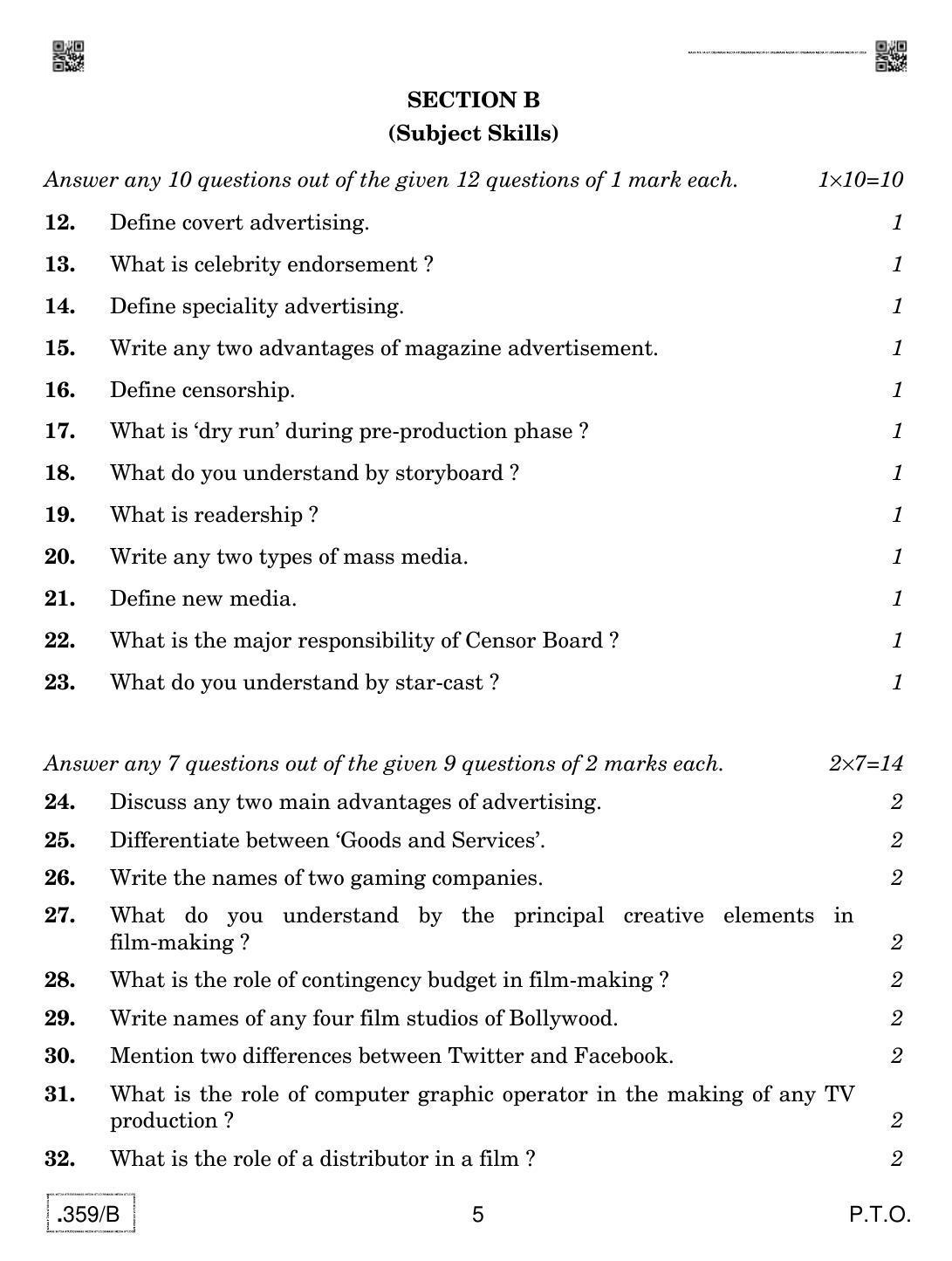 CBSE Class 12 Mass Media Studies 2020 Compartment Question Paper - Page 5